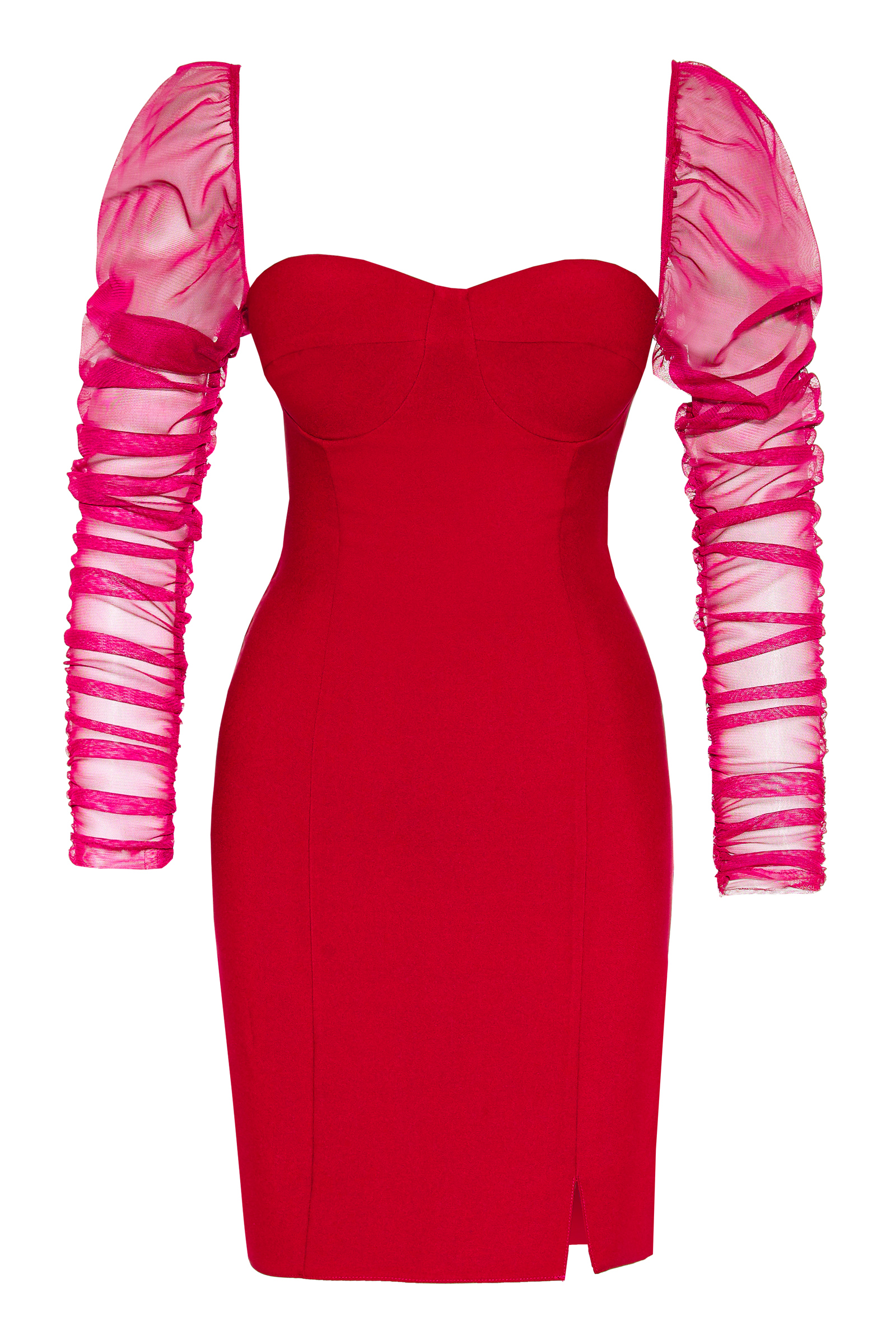 Red Crepe Long Sleeve Mini Dress