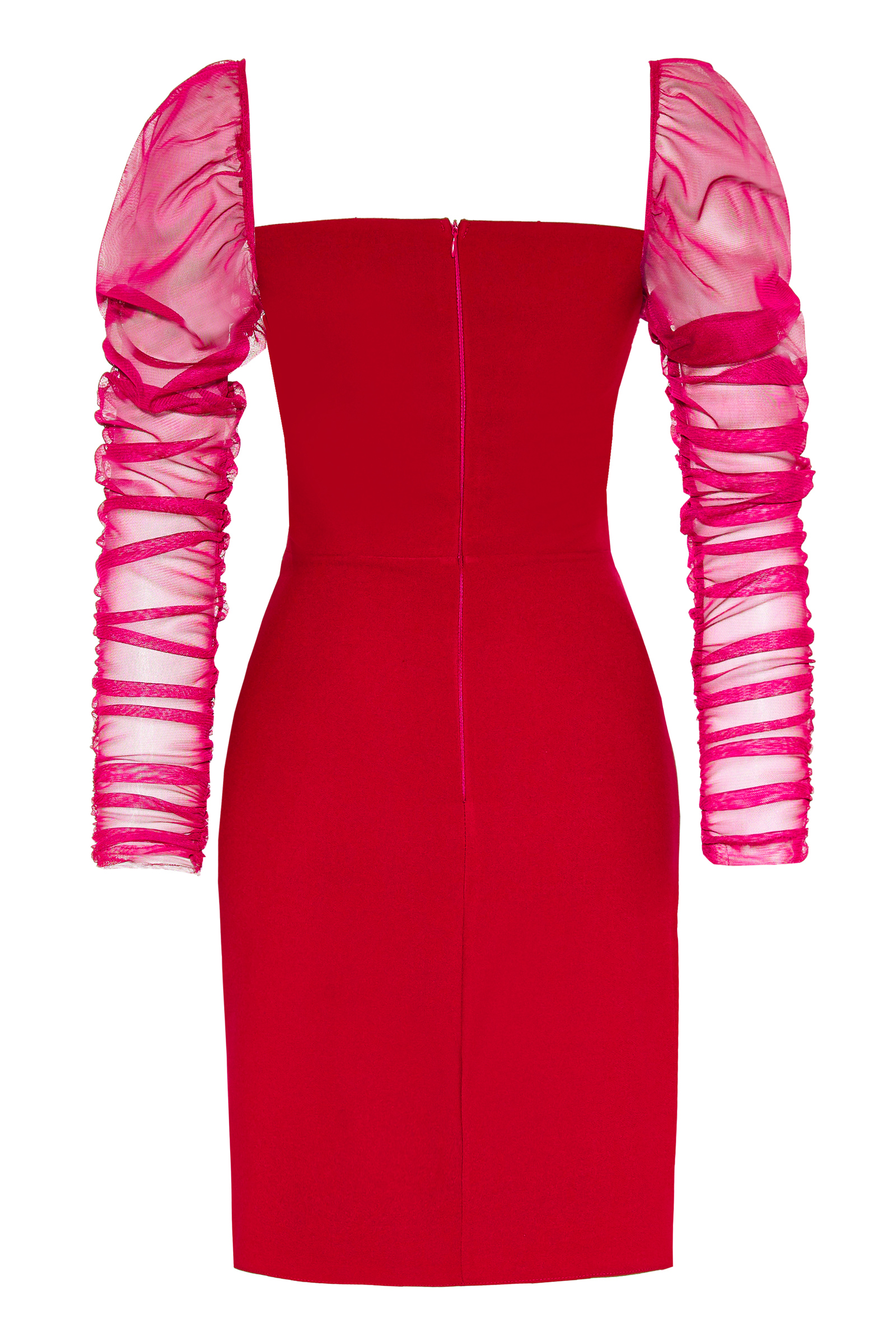Red Crepe Long Sleeve Mini Dress