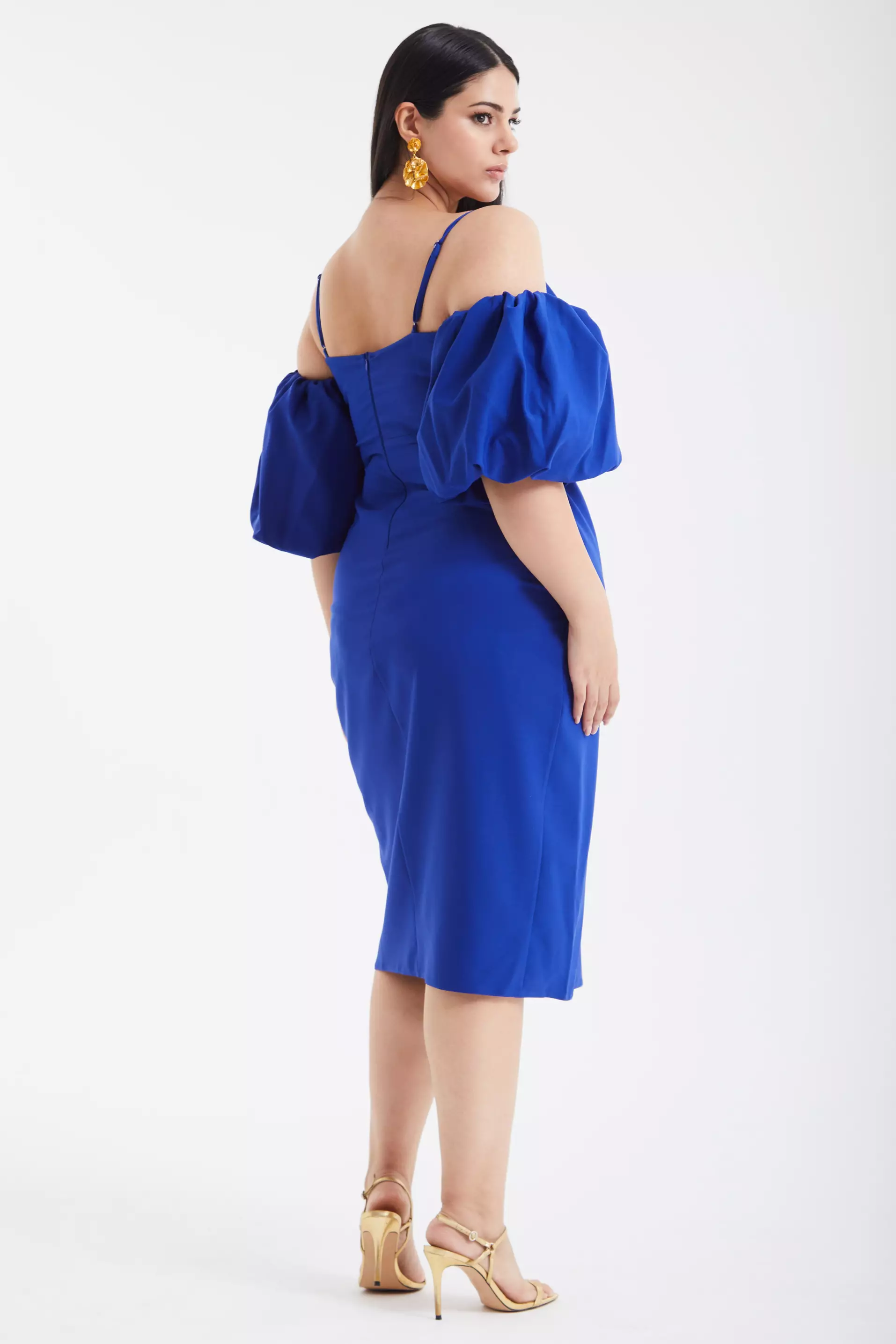 Blue Plus Size Crepe Short Sleeve Midi Dress