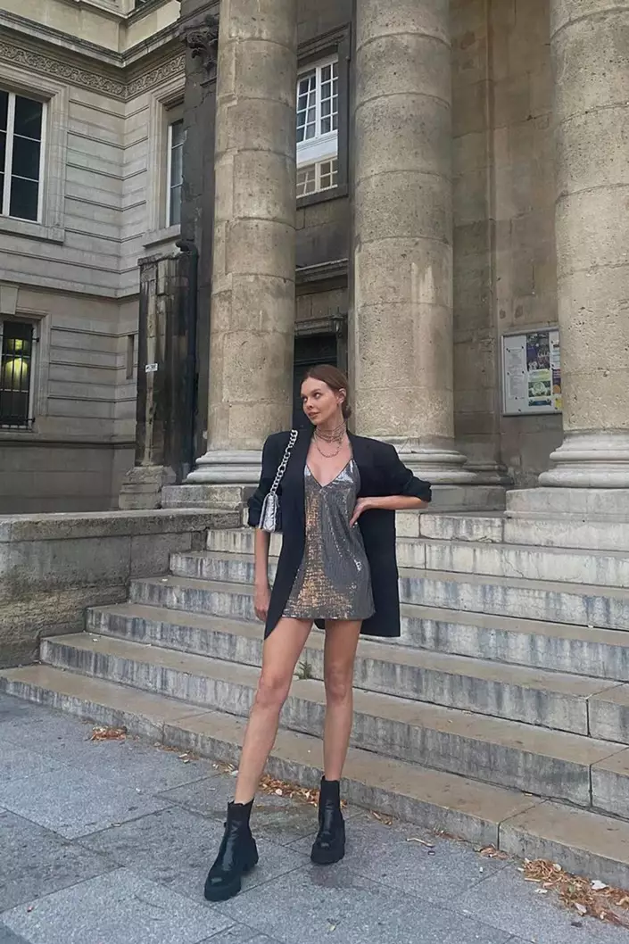 Gray Sequin Sleeveless Mini Dress