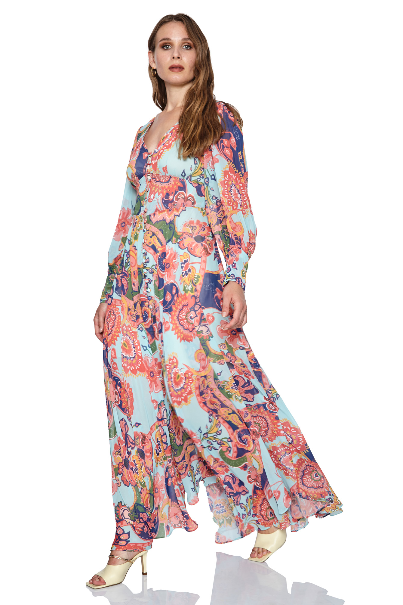 Black Plus Size Chiffon Long Sleeve Maxi Dress