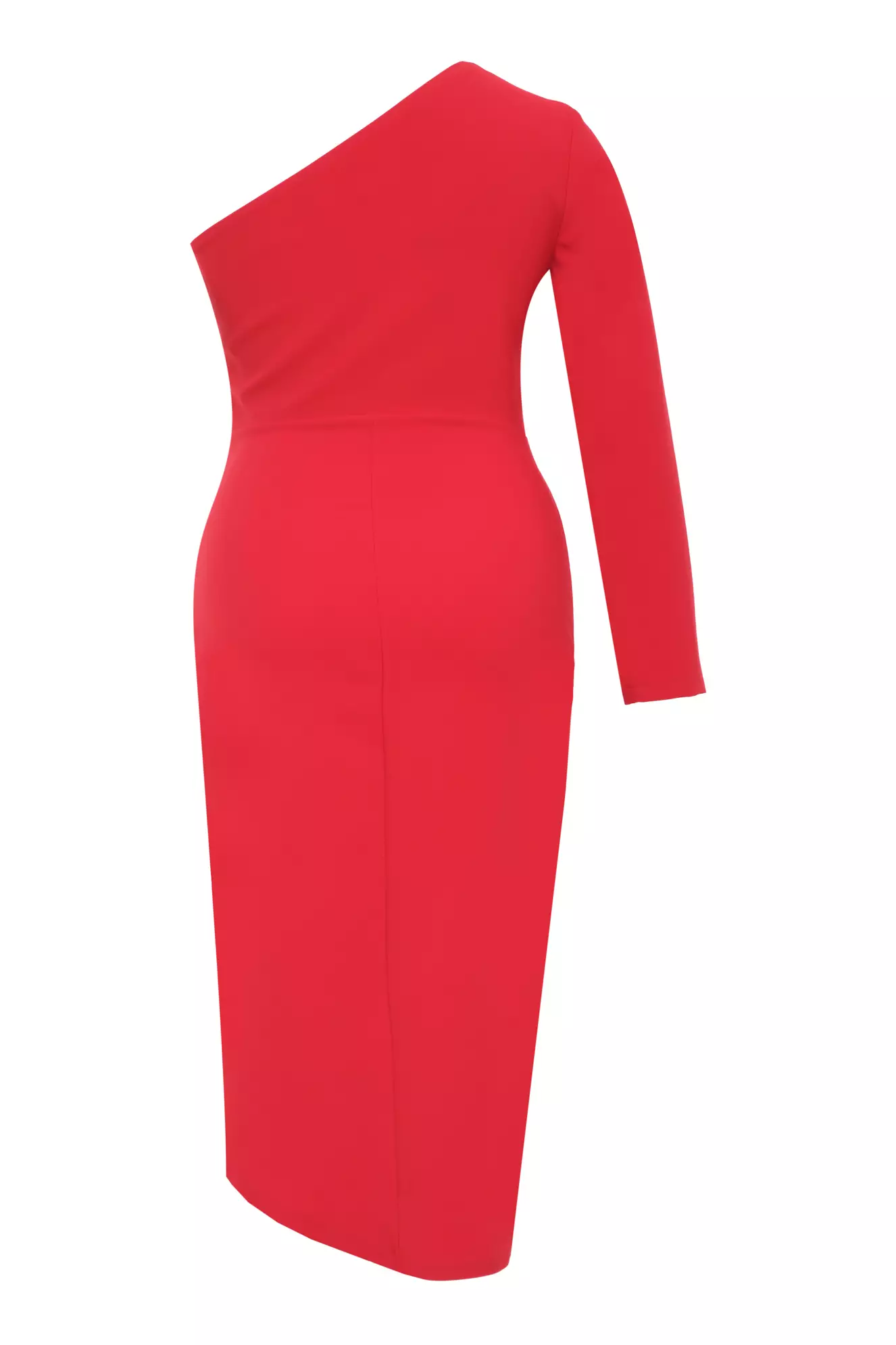 Red Plus Size Crepe Long Sleeve Midi Dress