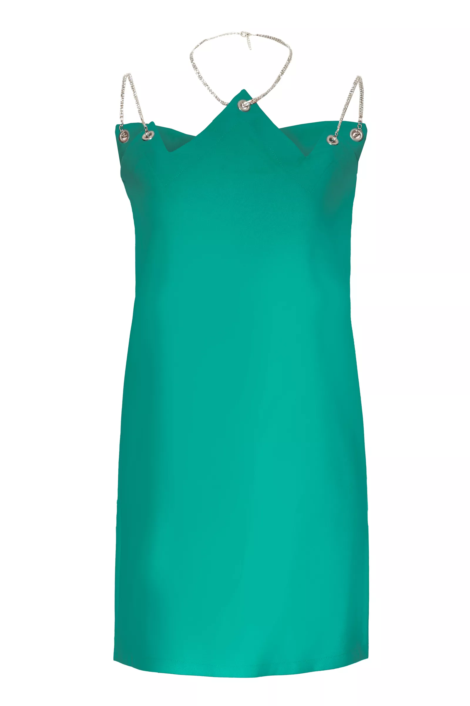 Green Crepe Sleeveless Mini Dress
