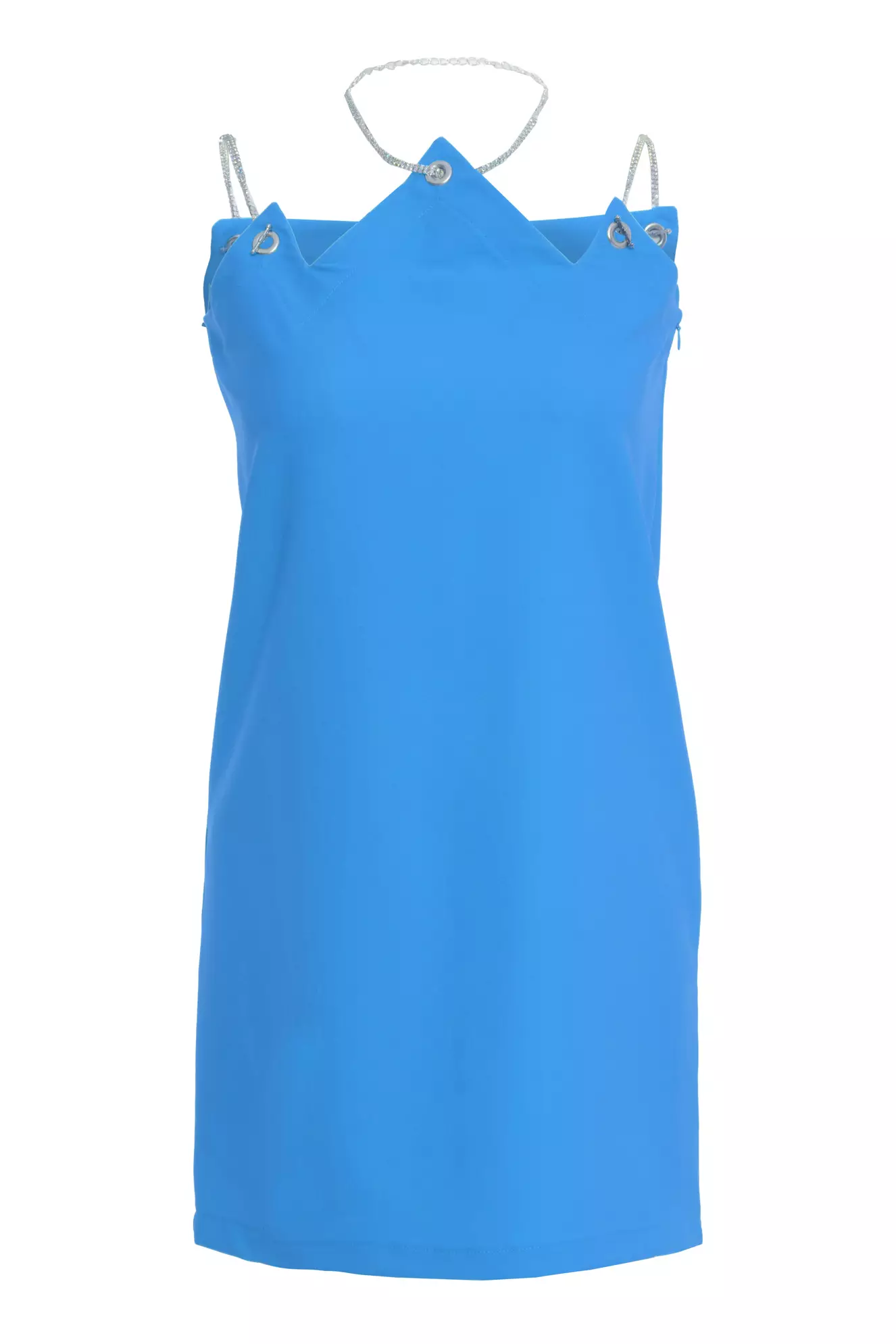 Blue Crepe Sleeveless Mini Dress