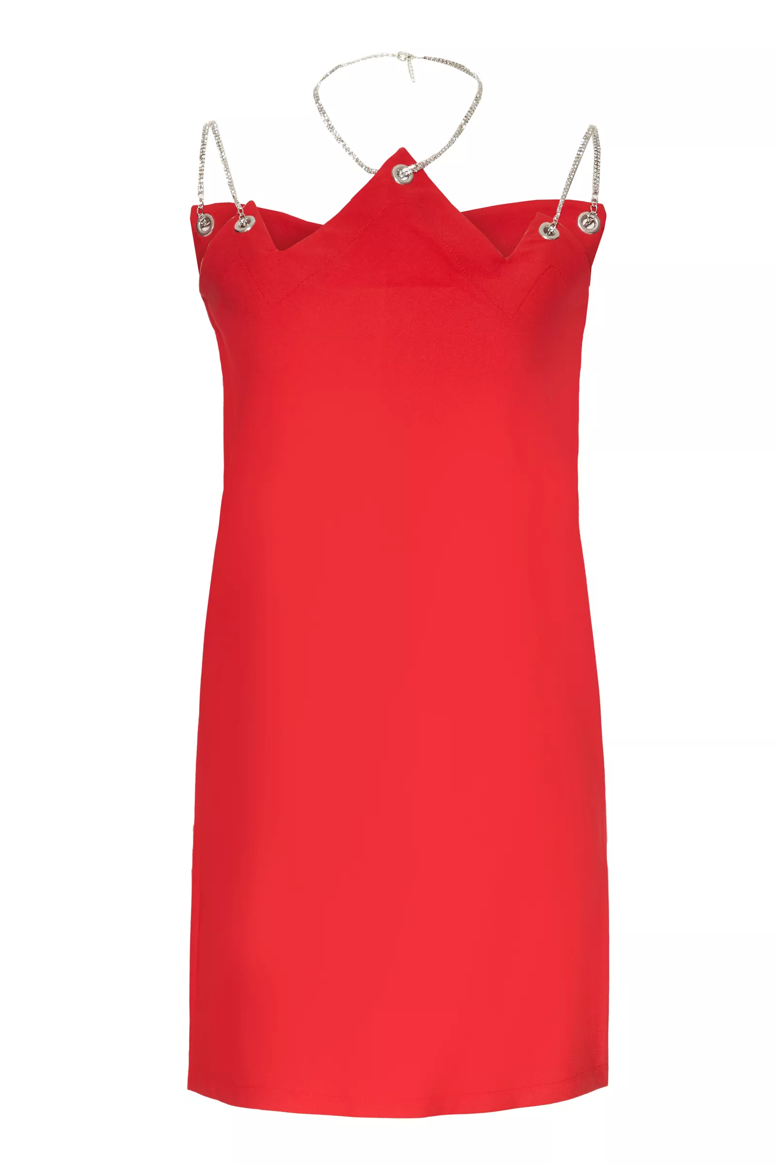 Red Crepe Sleeveless Mini Dress