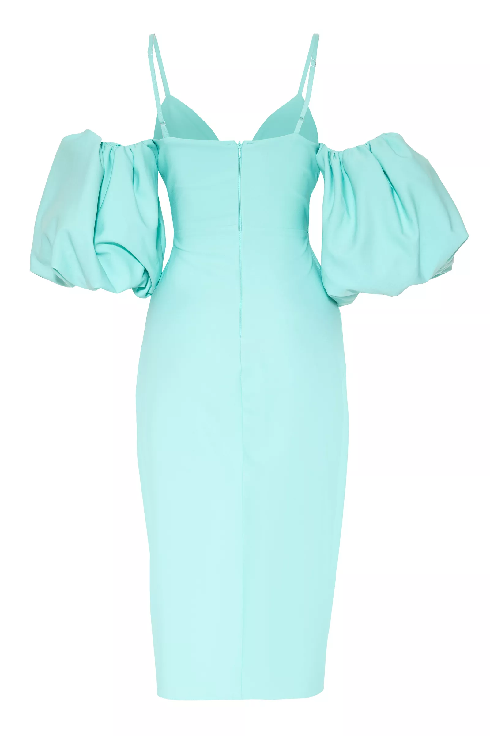 Water Green Crepe Short Sleeve Midi Dress