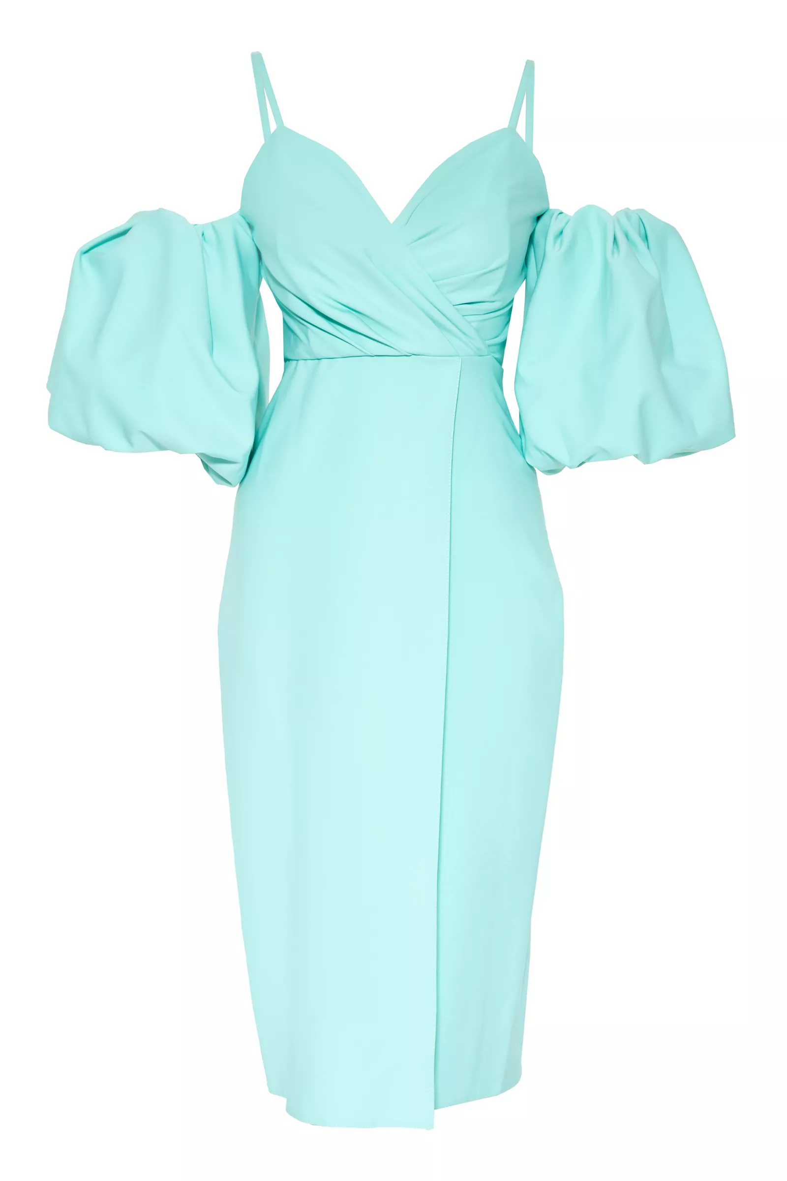 Water Green Crepe Short Sleeve Midi Dress