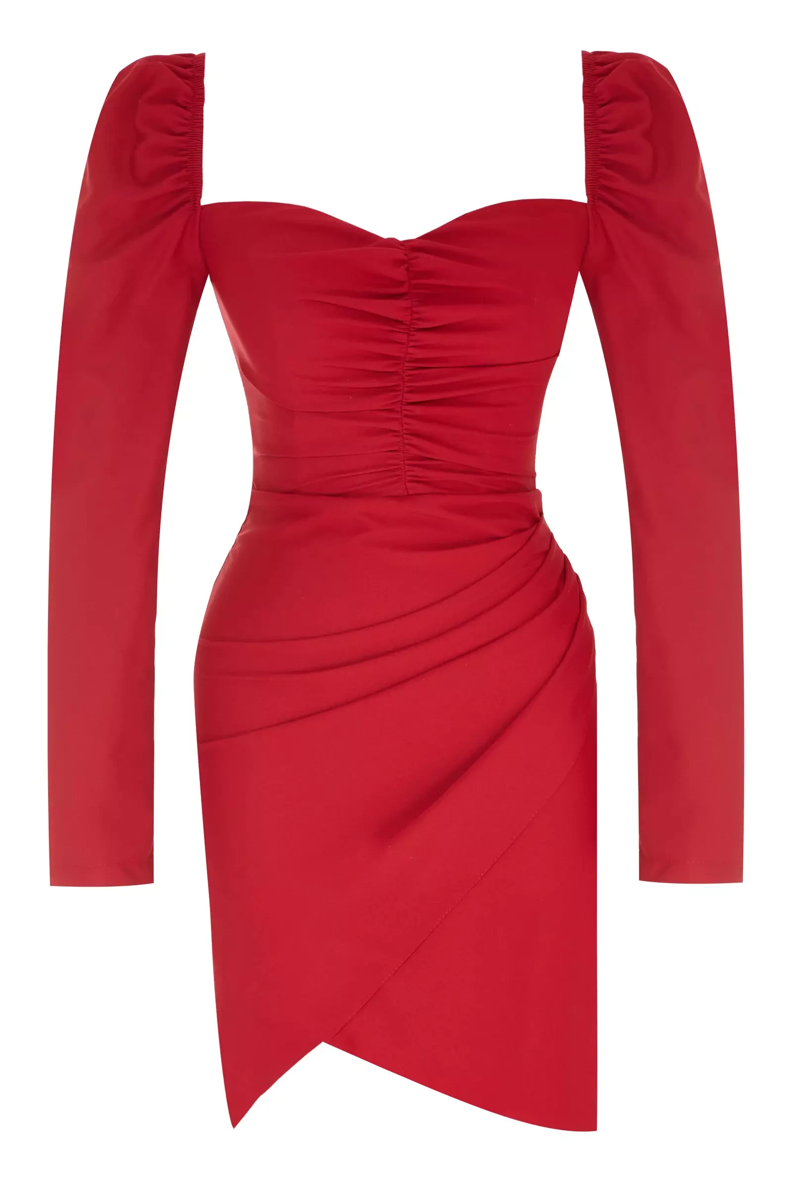 Red Crepe 3/4 Sleeve Mini Dress
