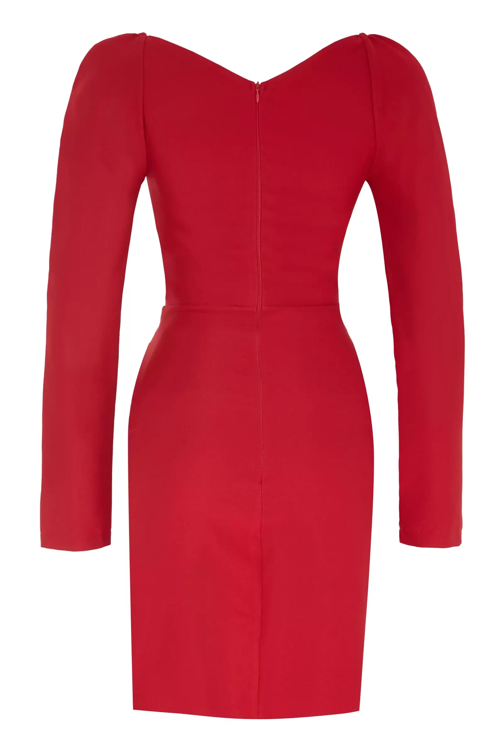 Red Crepe 3/4 Sleeve Mini Dress