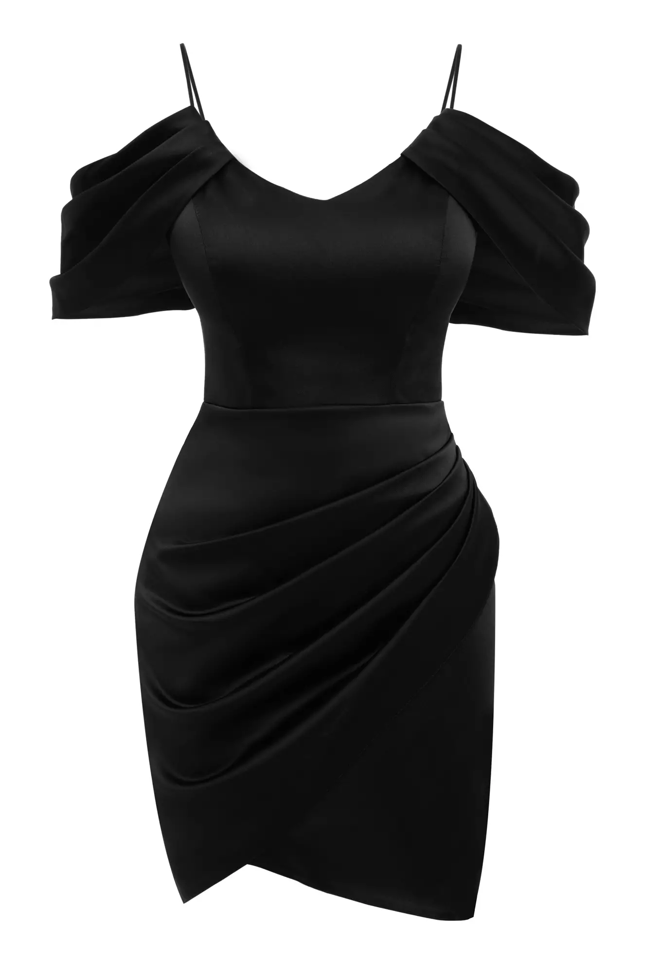 Black Satin Sleeveless Mini Dress