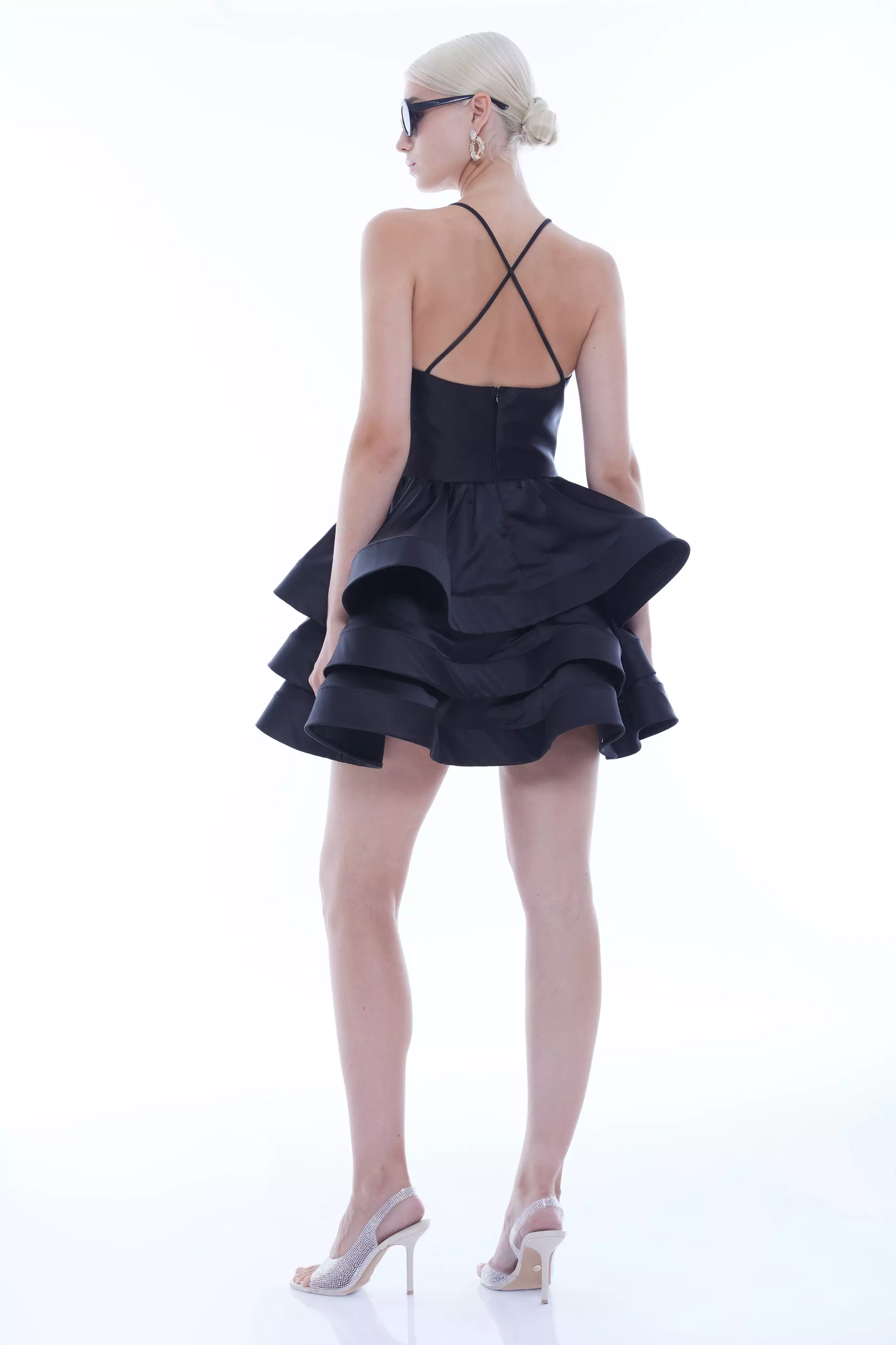 Black Satin Sleeveless Mini Dress