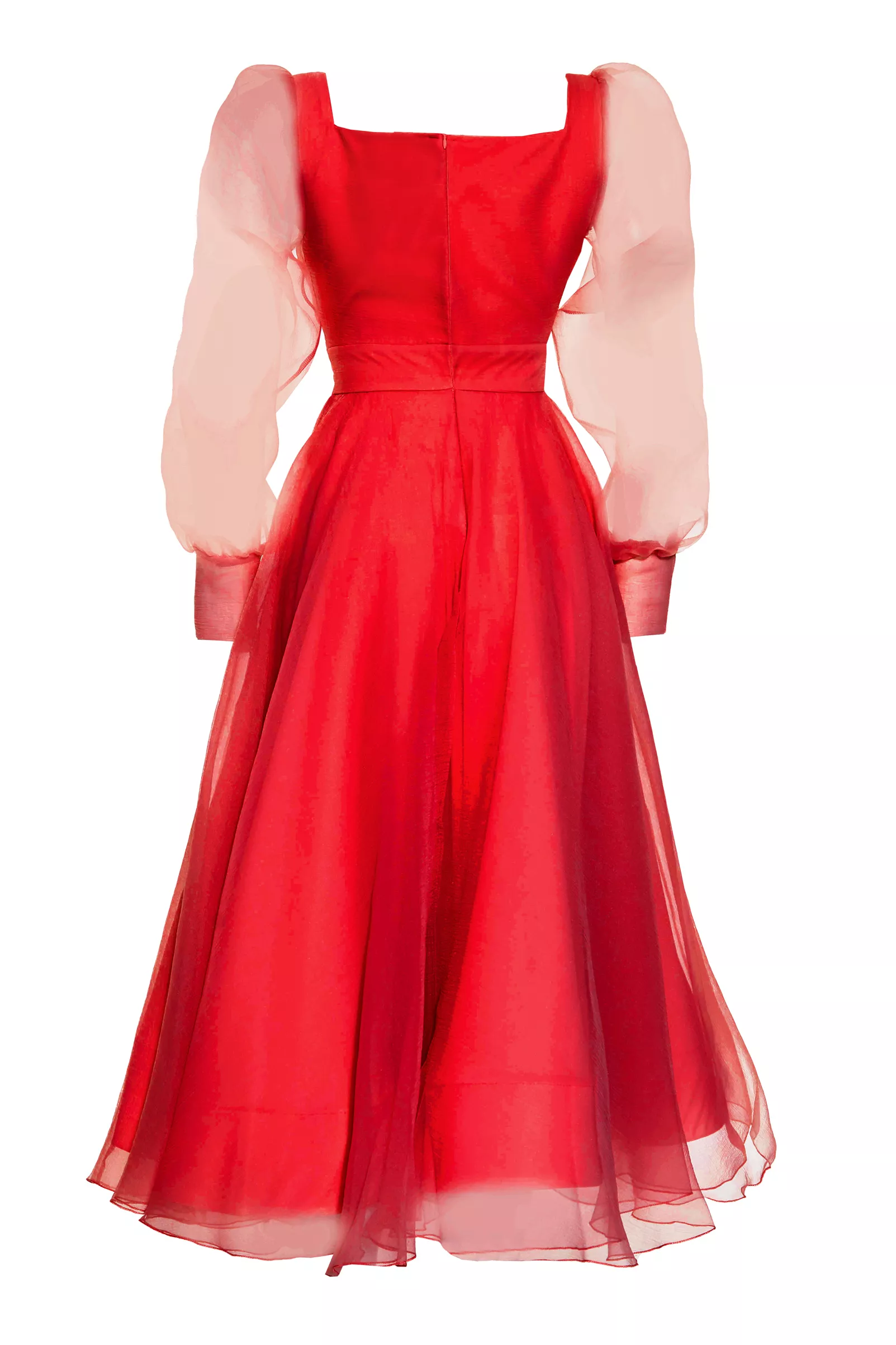 Red Tulle Long Sleeve Maxi Dress