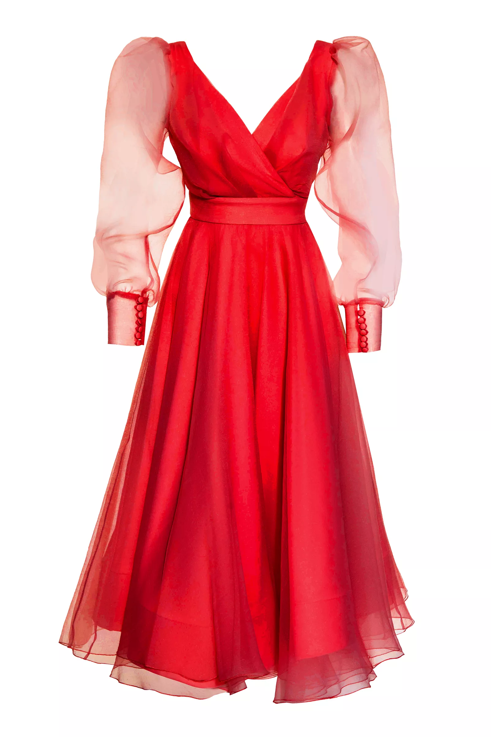 Red Tulle Long Sleeve Maxi Dress