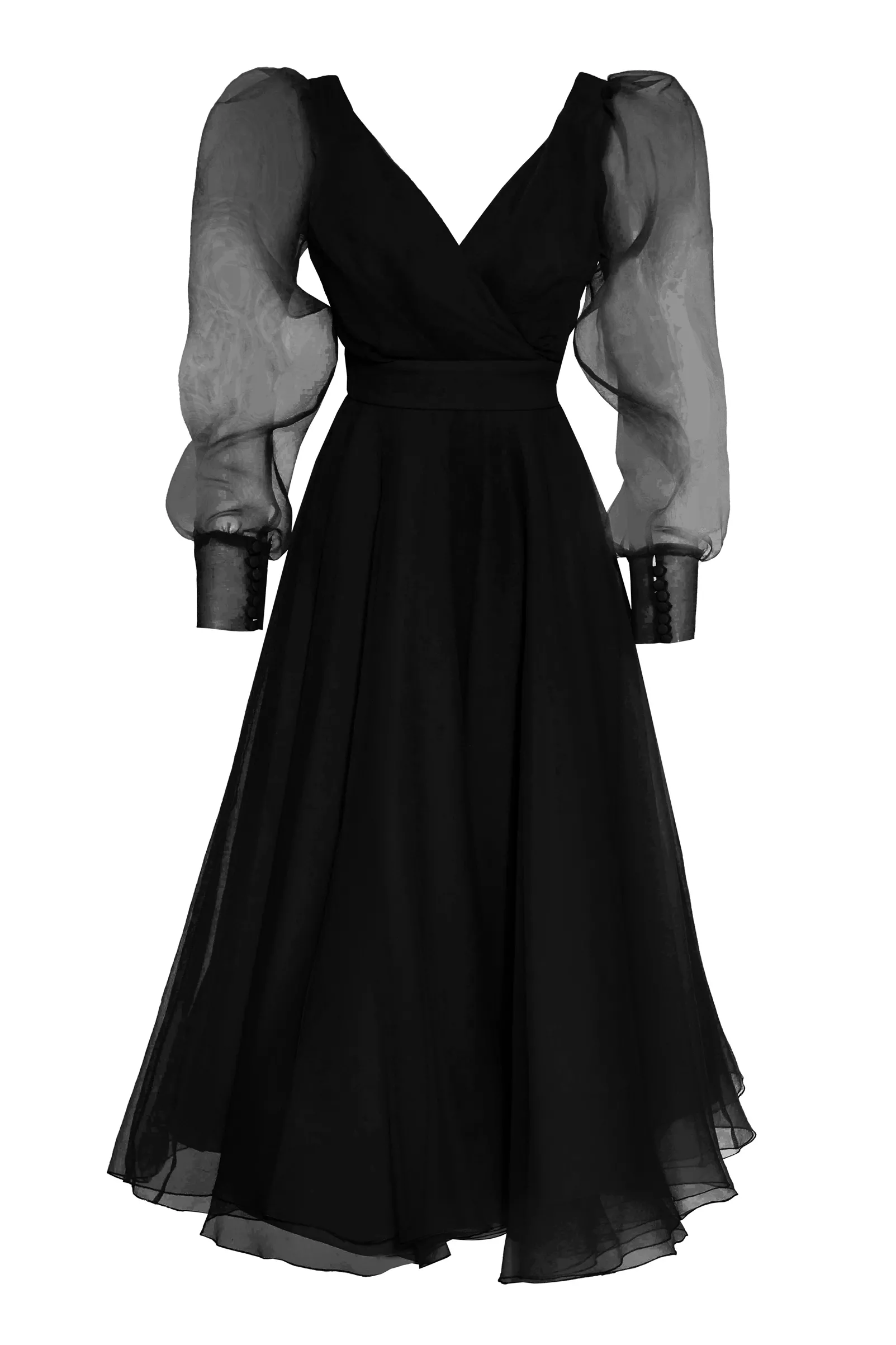 Black Tulle Long Sleeve Maxi Dress