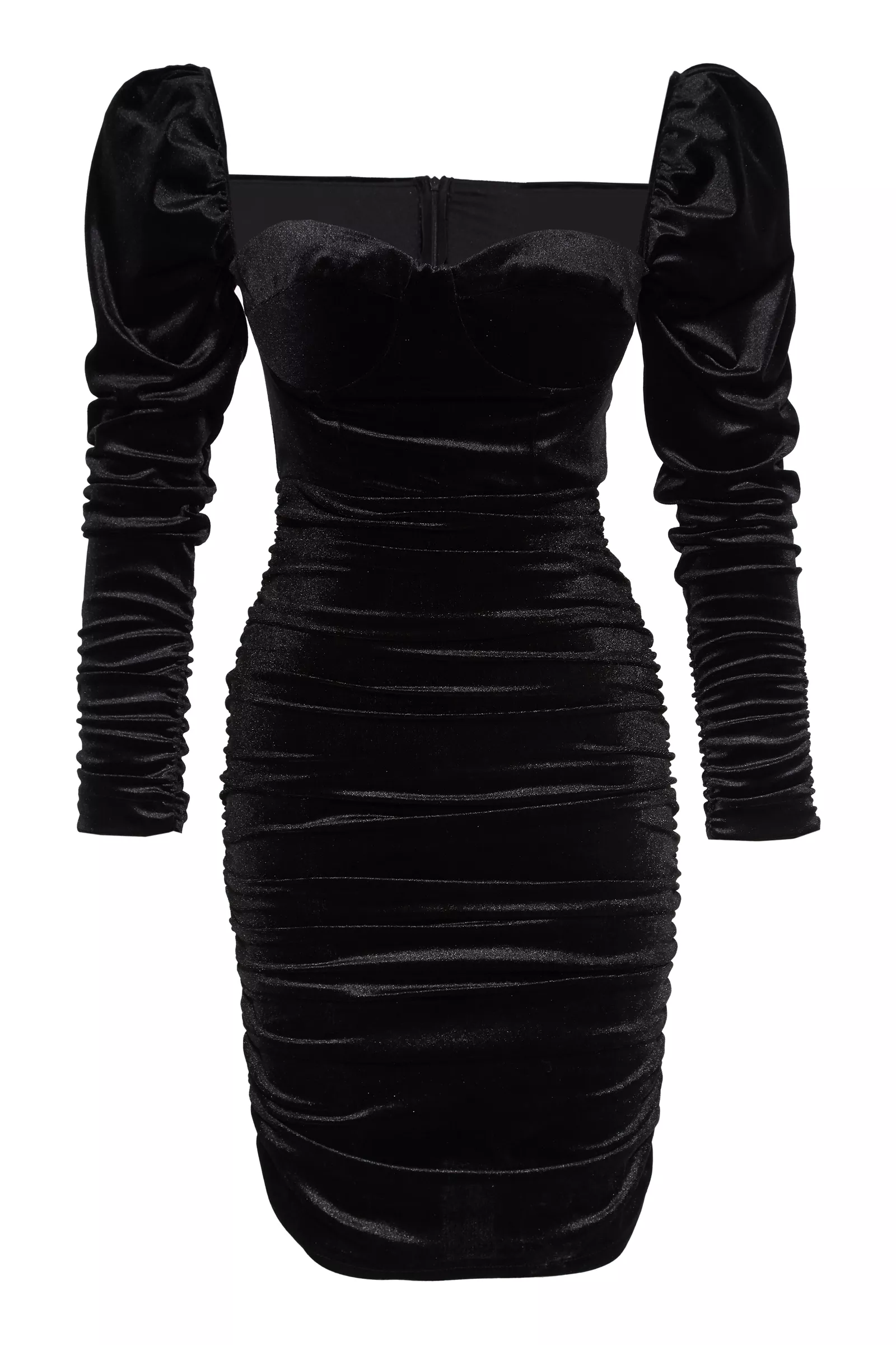 Black velvet long sleeve mini dress