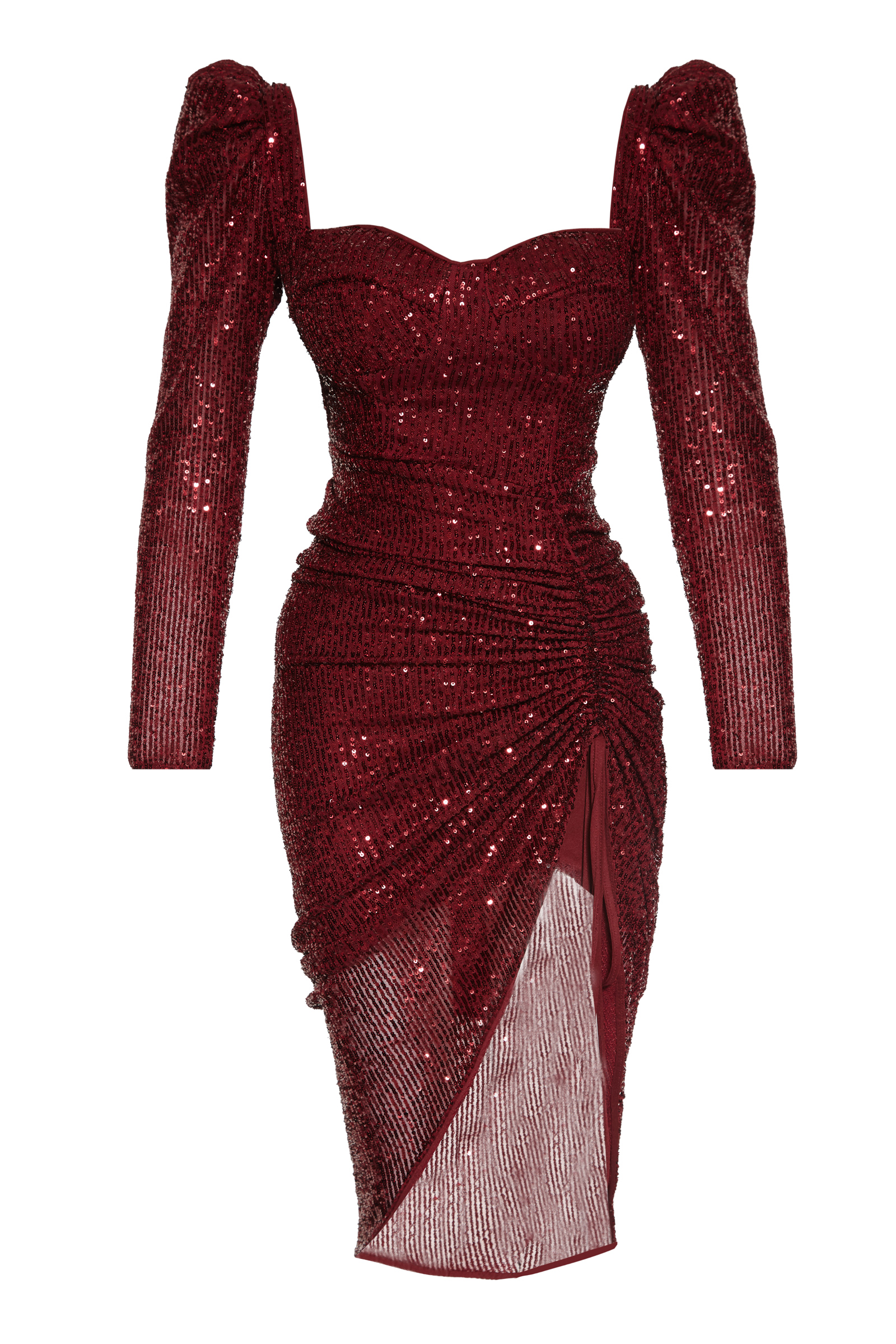 Maroon Sequin Long Sleeve Maxi Dress