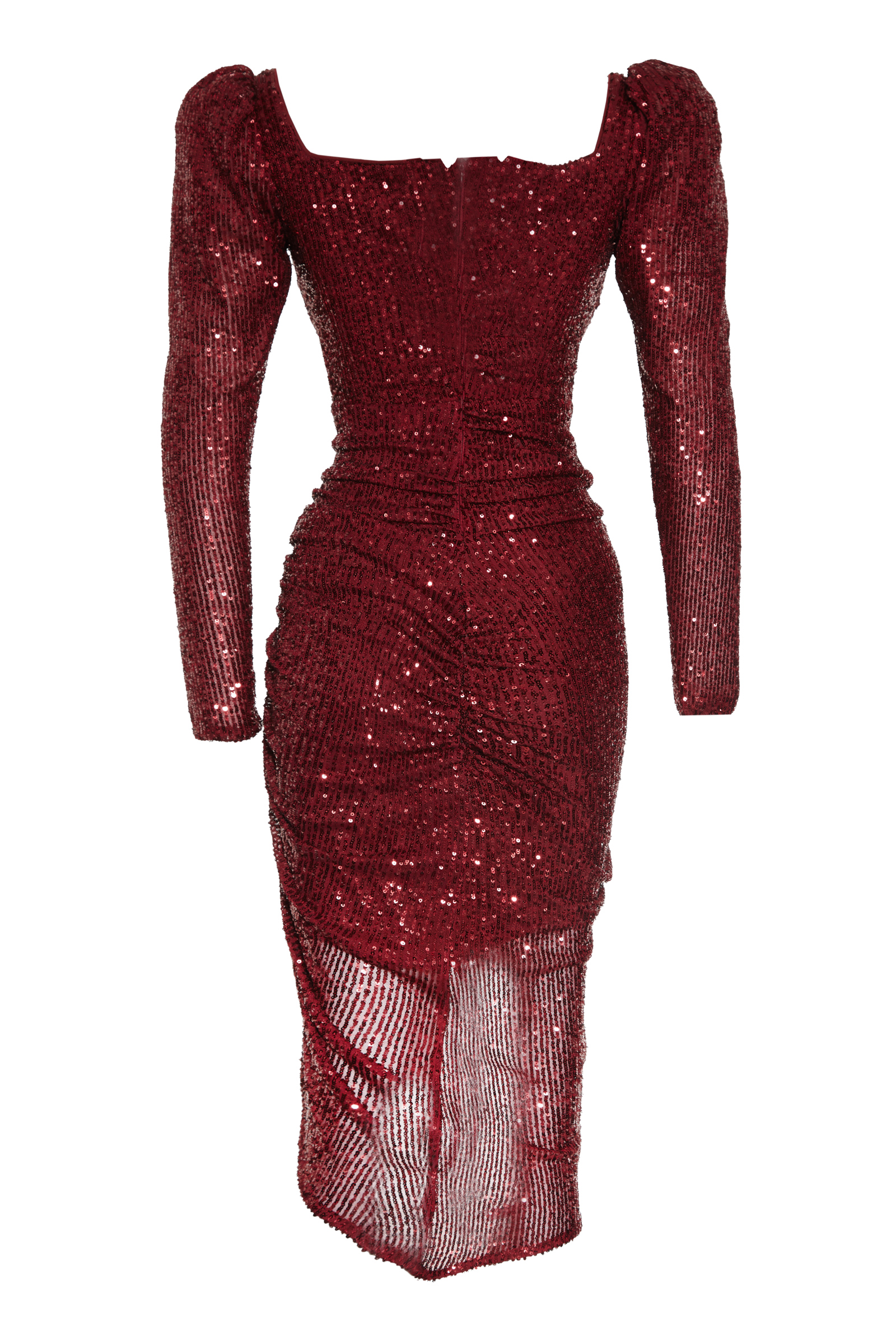 Maroon Sequin Long Sleeve Maxi Dress