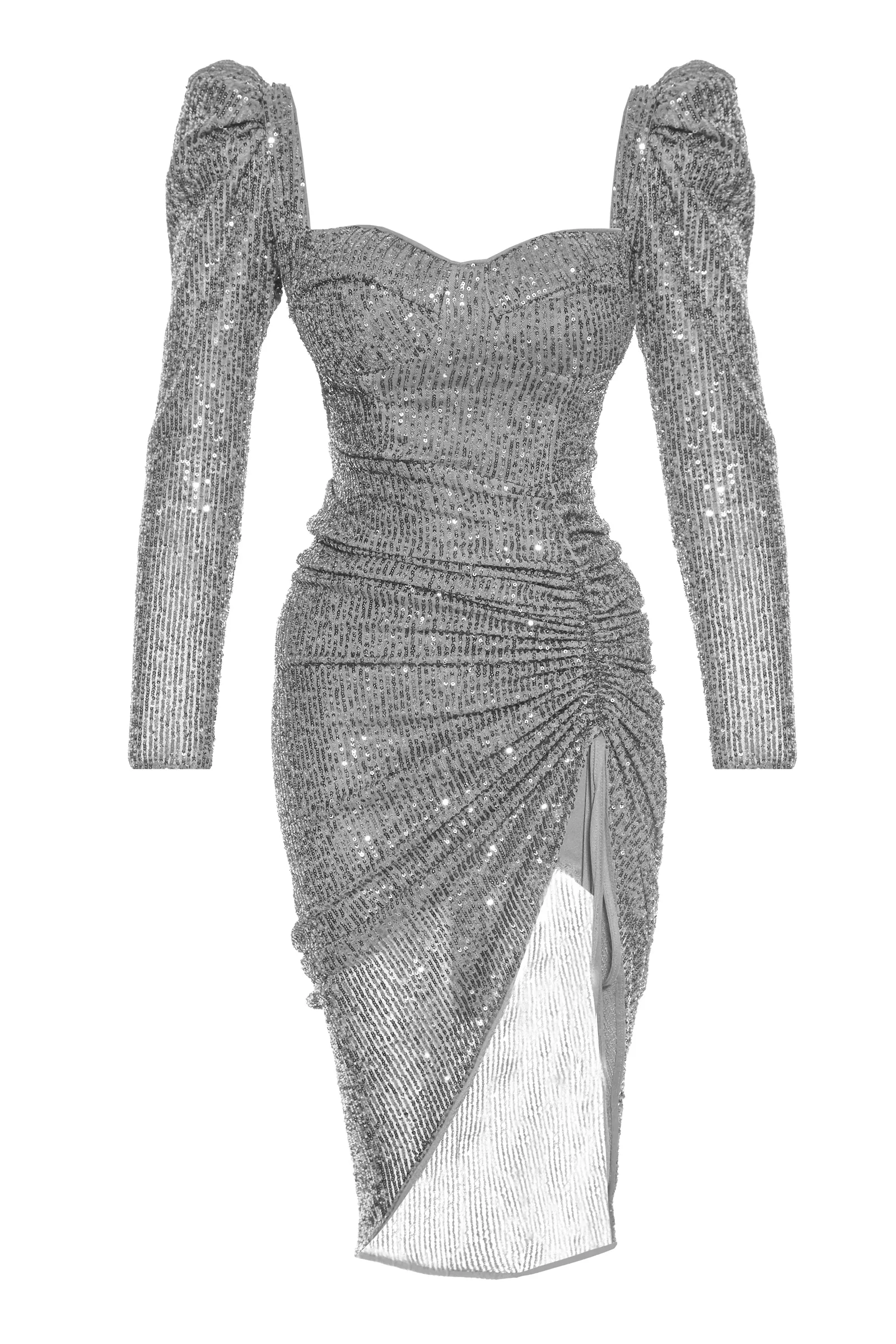 Gray Sequin Long Sleeve Maxi Dress