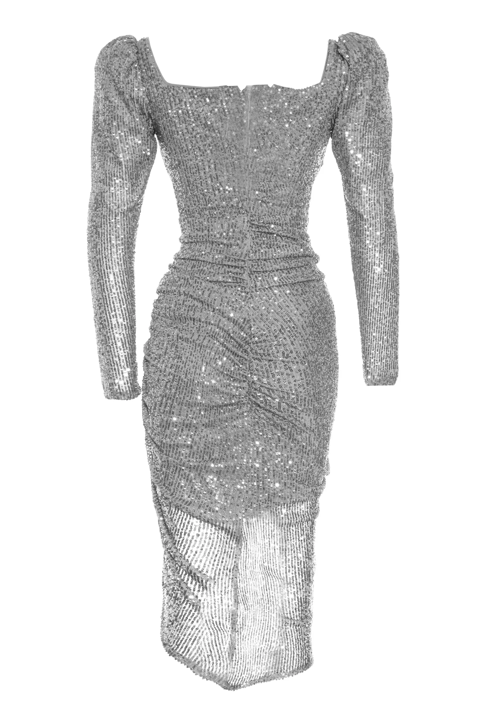 Gray Sequin Long Sleeve Maxi Dress