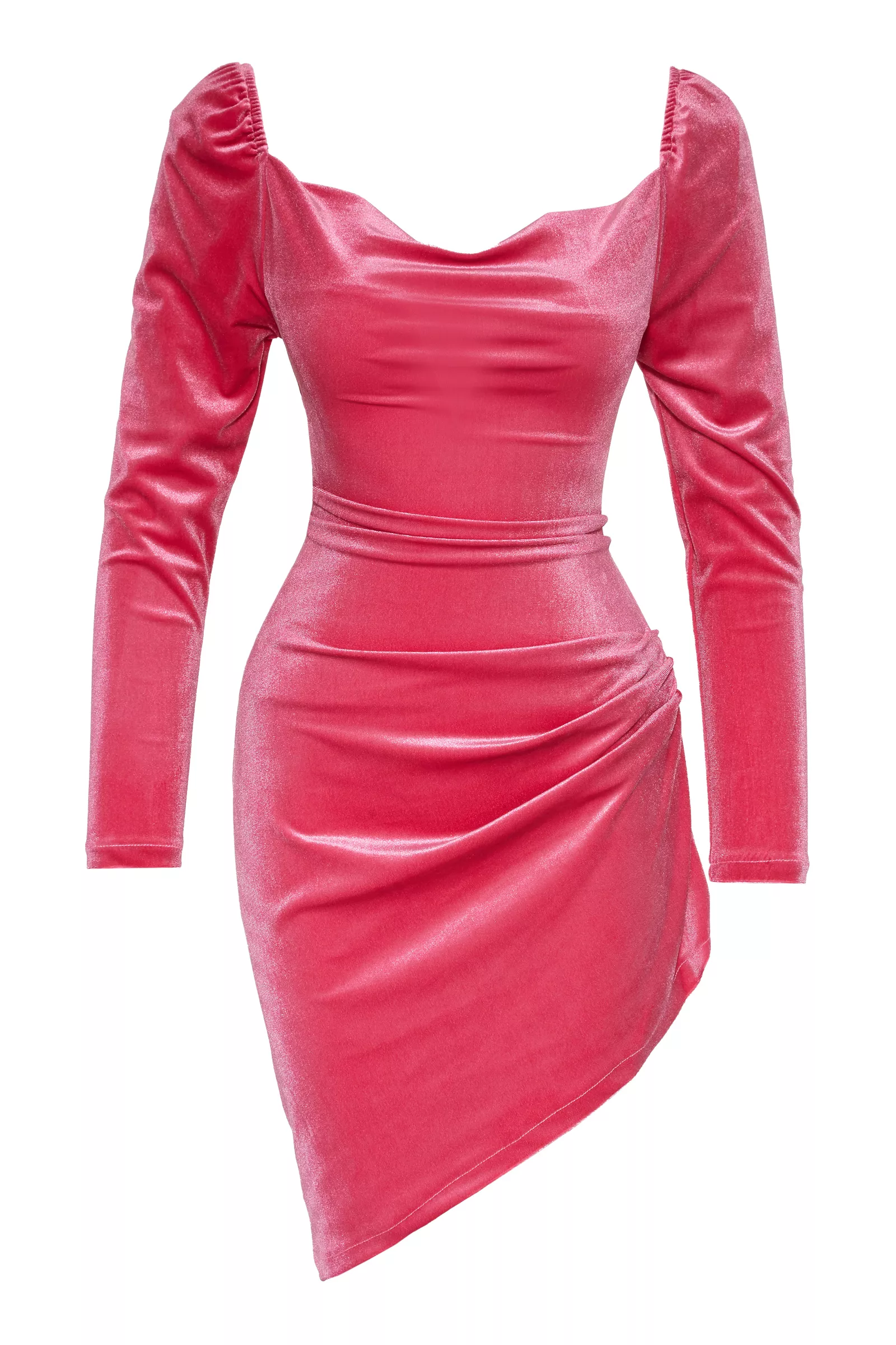 Pink velvet long sleeve mini dress