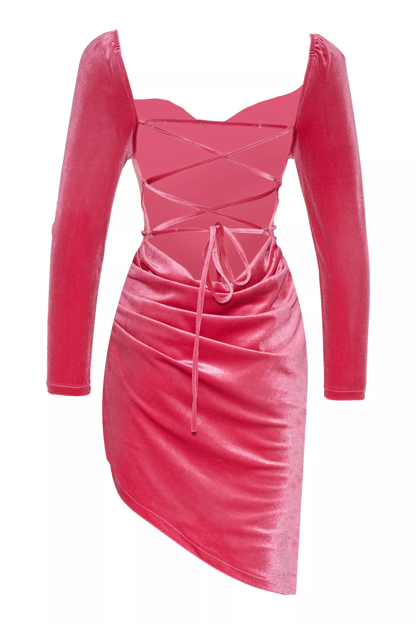 Pink velvet long sleeve mini dress