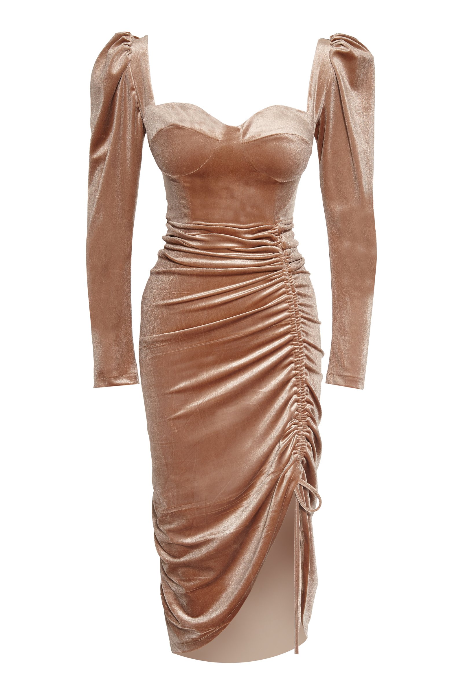 Latte Velvet Long Sleeve Maxi Dress