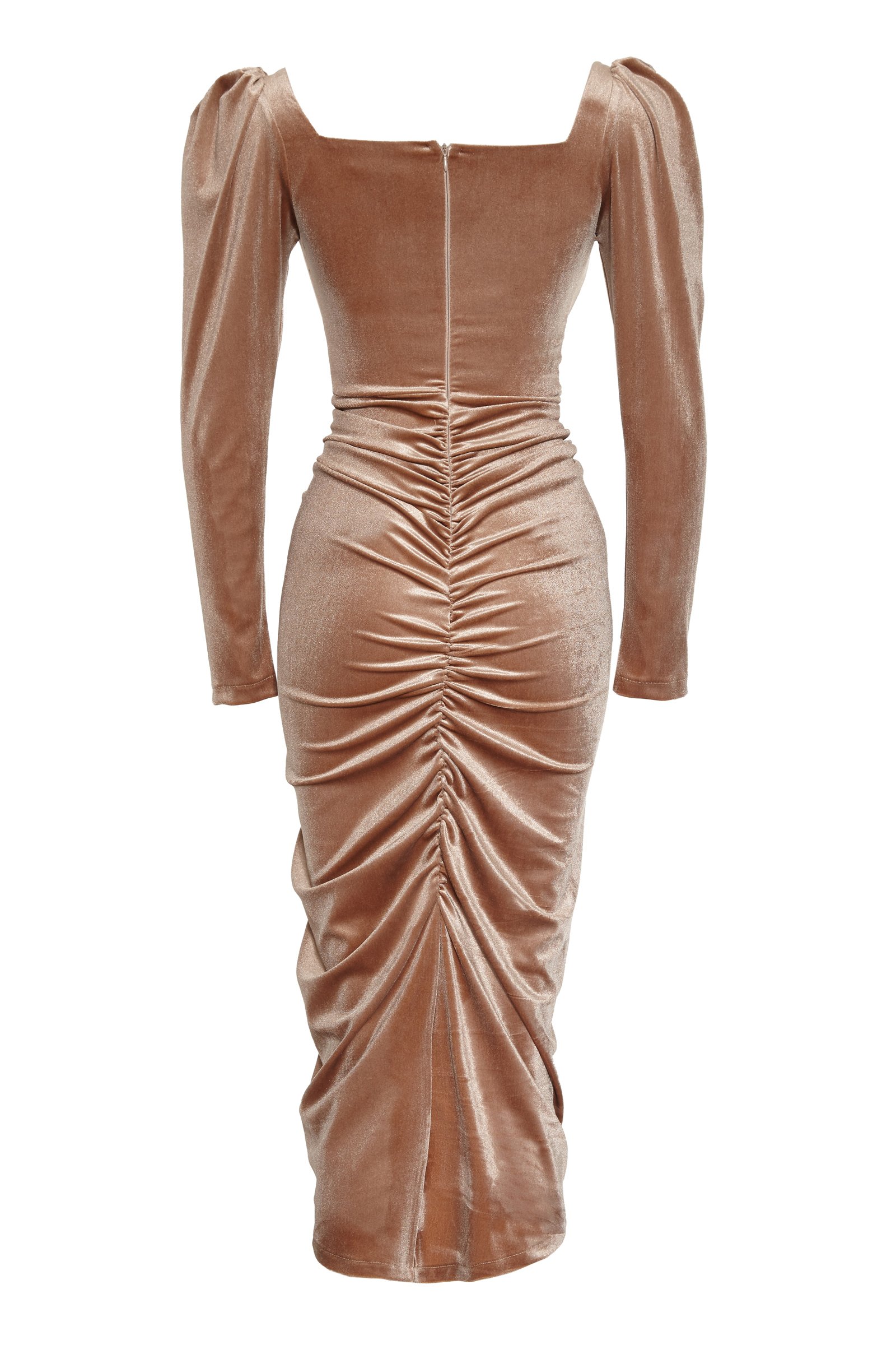 Latte Velvet Long Sleeve Maxi Dress