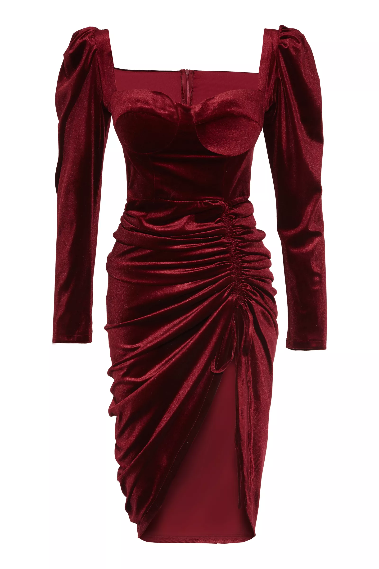 Maroon velvet long sleeve maxi dress