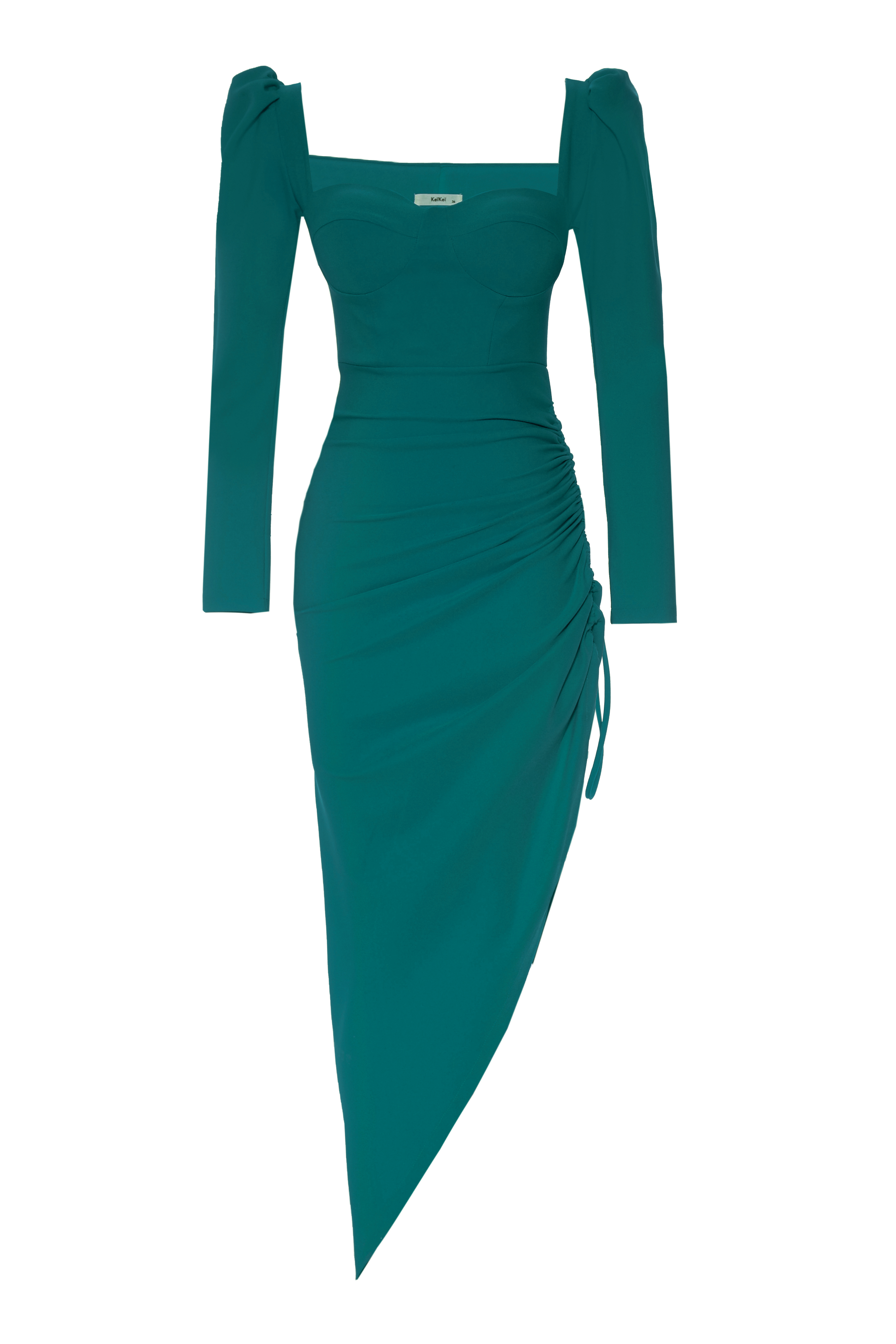 Green Crepe Long Sleeve Maxi Dress