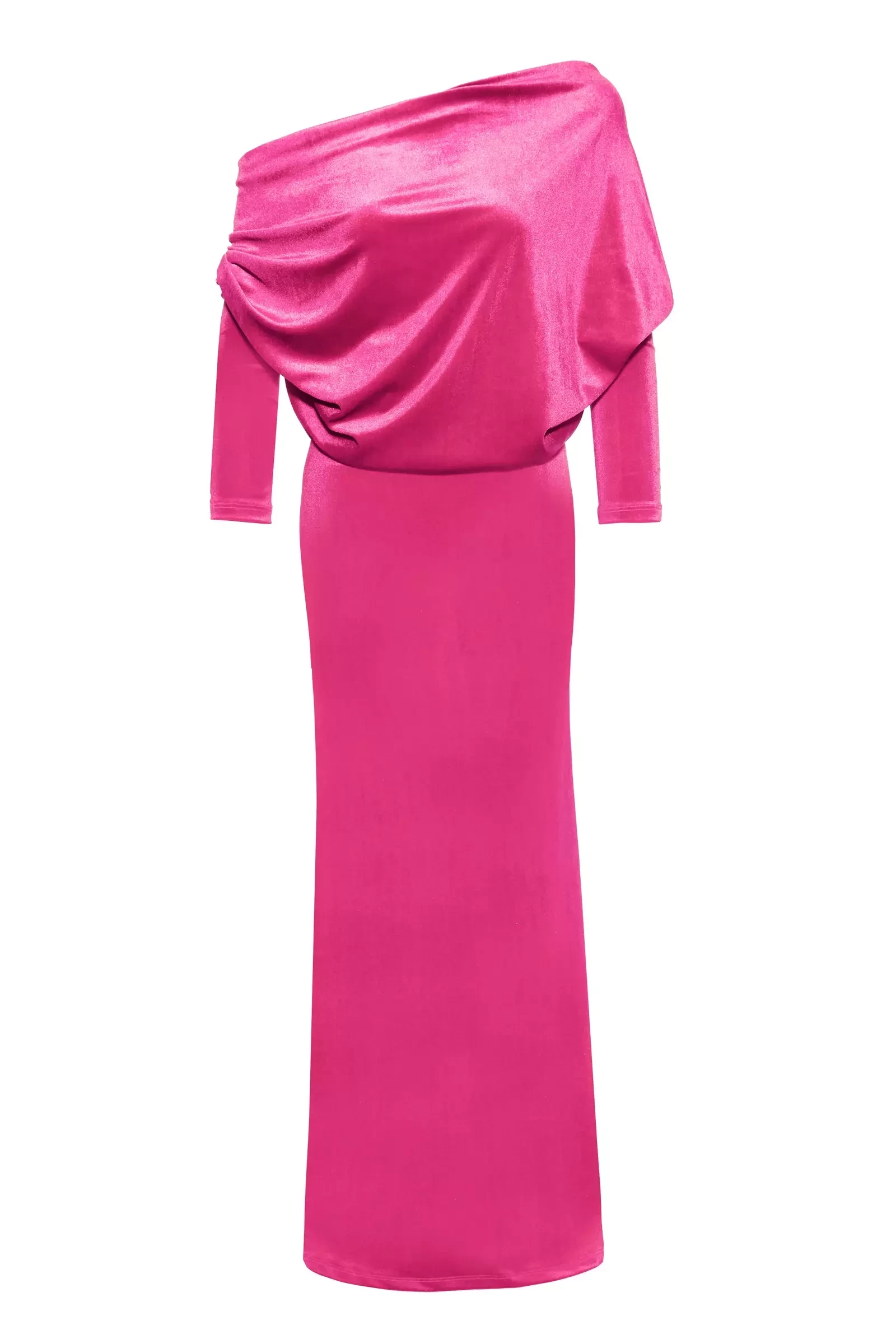 Pink velvet long sleeve long dress