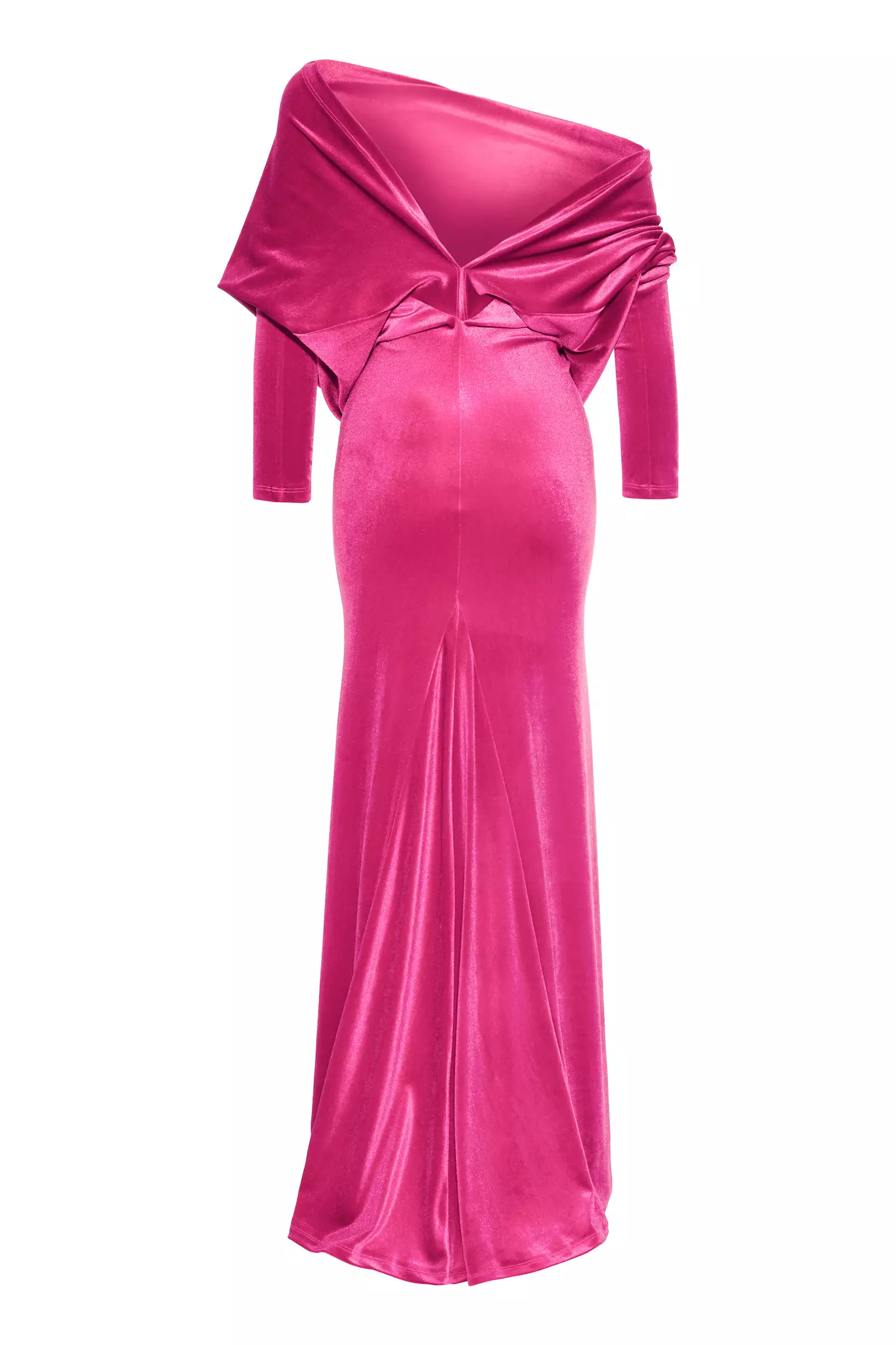 Pink velvet long sleeve long dress