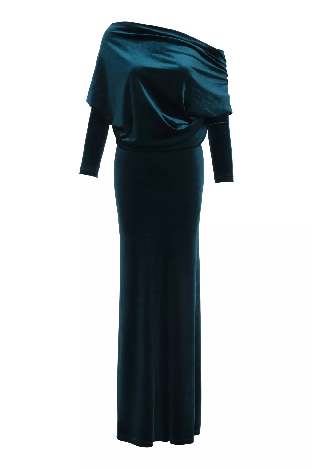 Green velvet long sleeve long dress