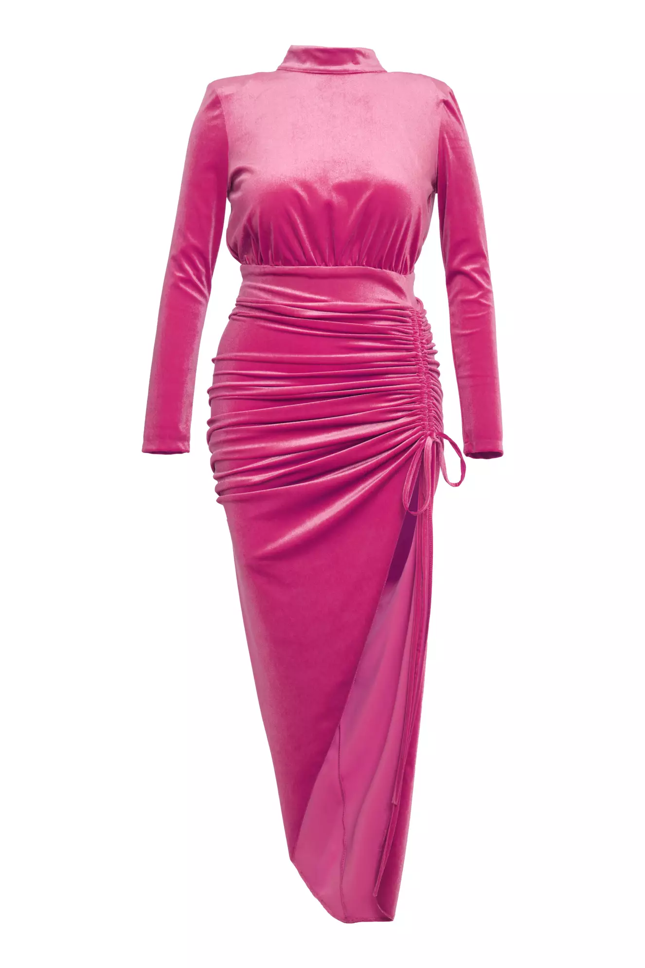 Pink Plus Size Velvet Long Sleeve Maxi Dress