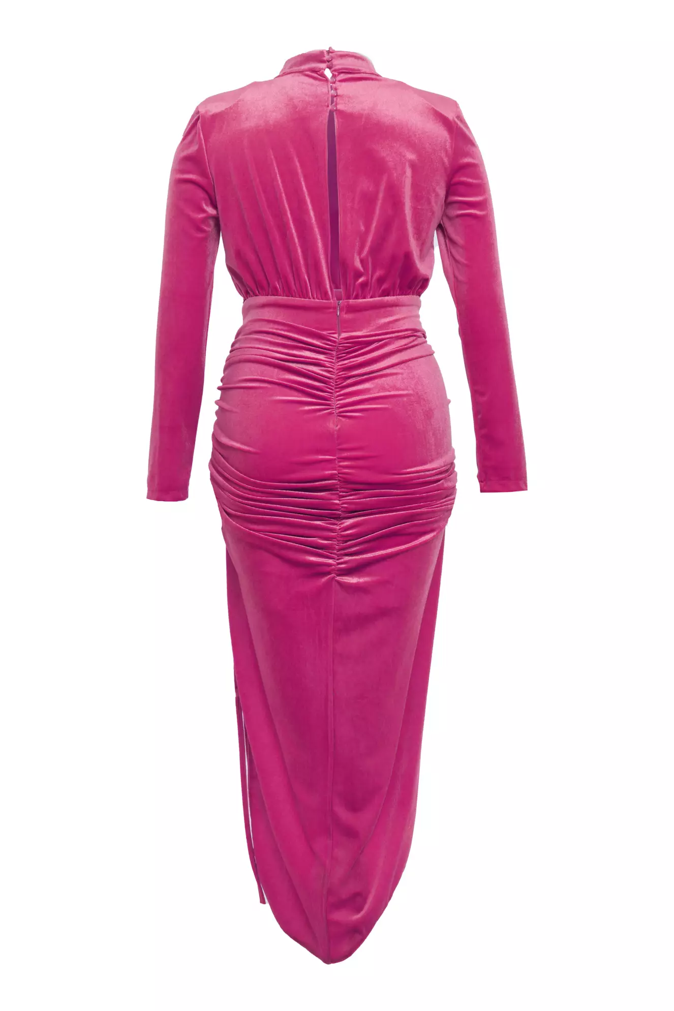 Pink Plus Size Velvet Long Sleeve Maxi Dress