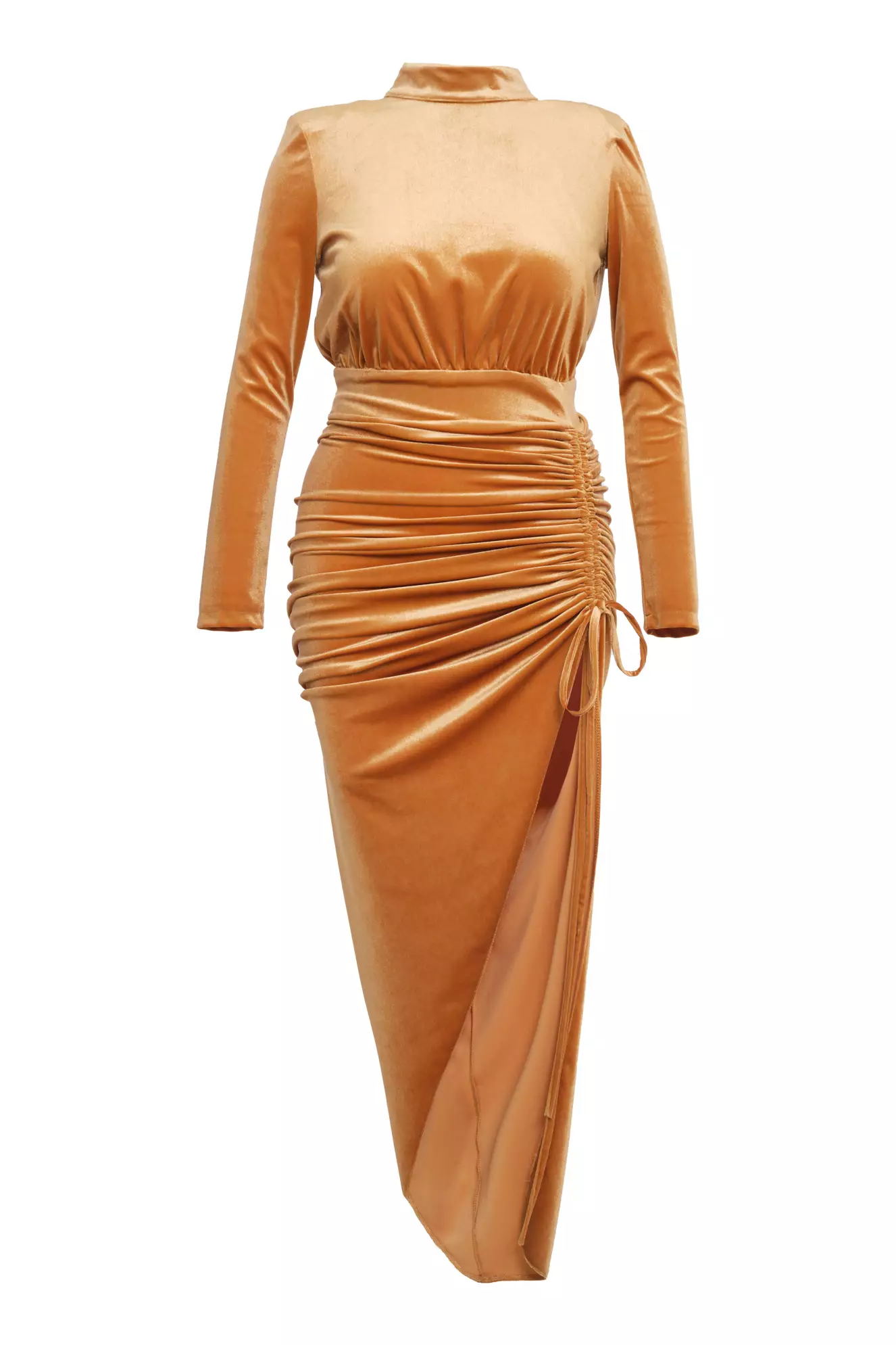 Mustard Plus Size Velvet Long Sleeve Maxi Dress