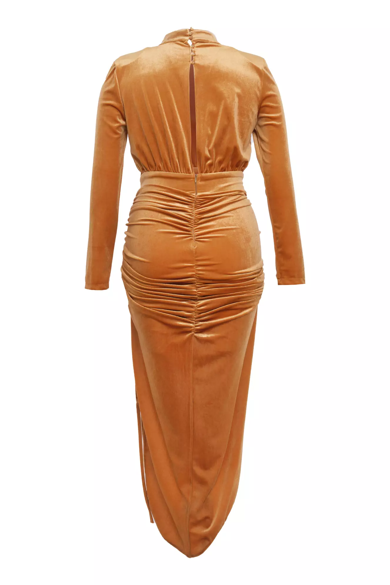 Mustard Plus Size Velvet Long Sleeve Maxi Dress
