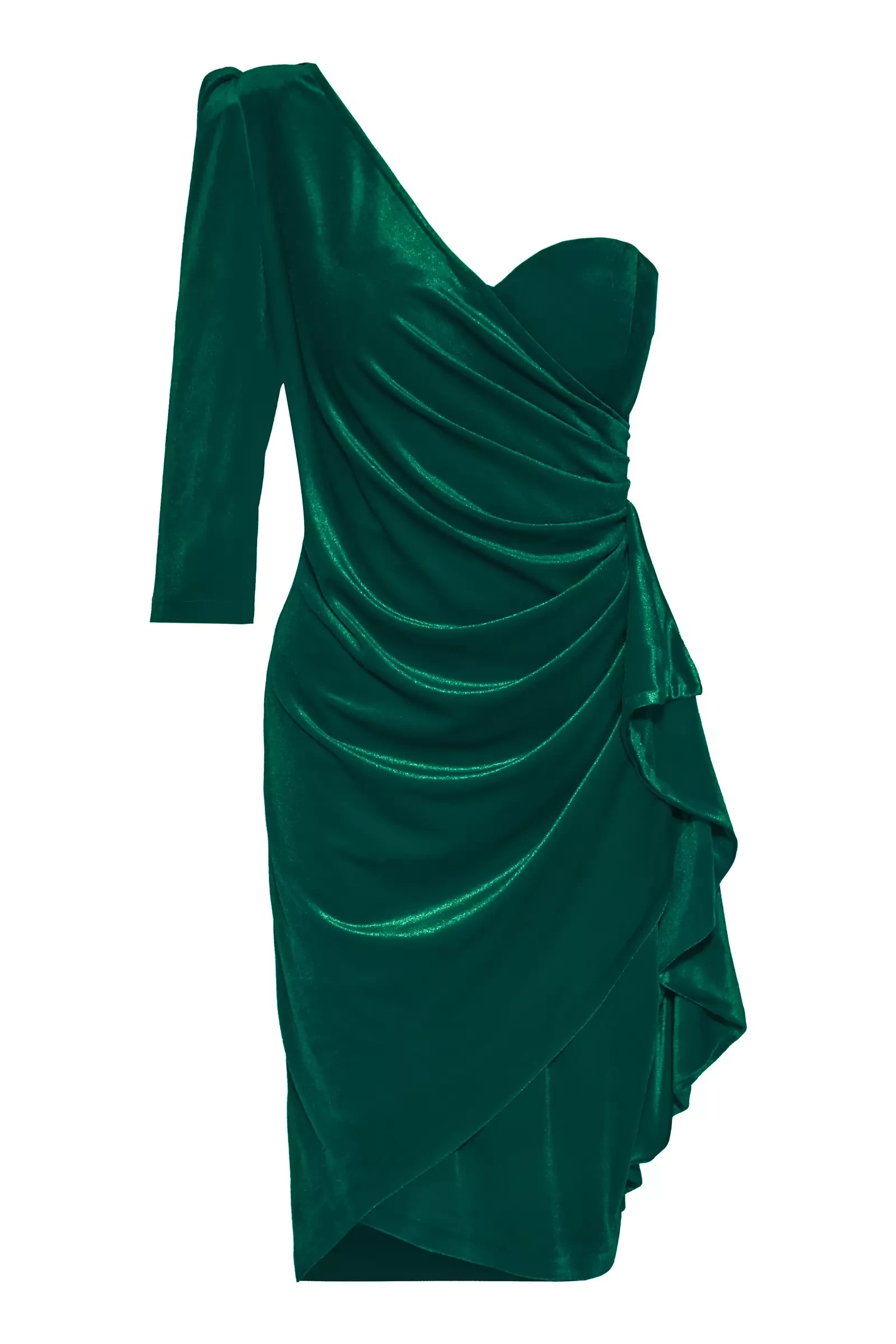 Green plus size velvet one arm mini dress