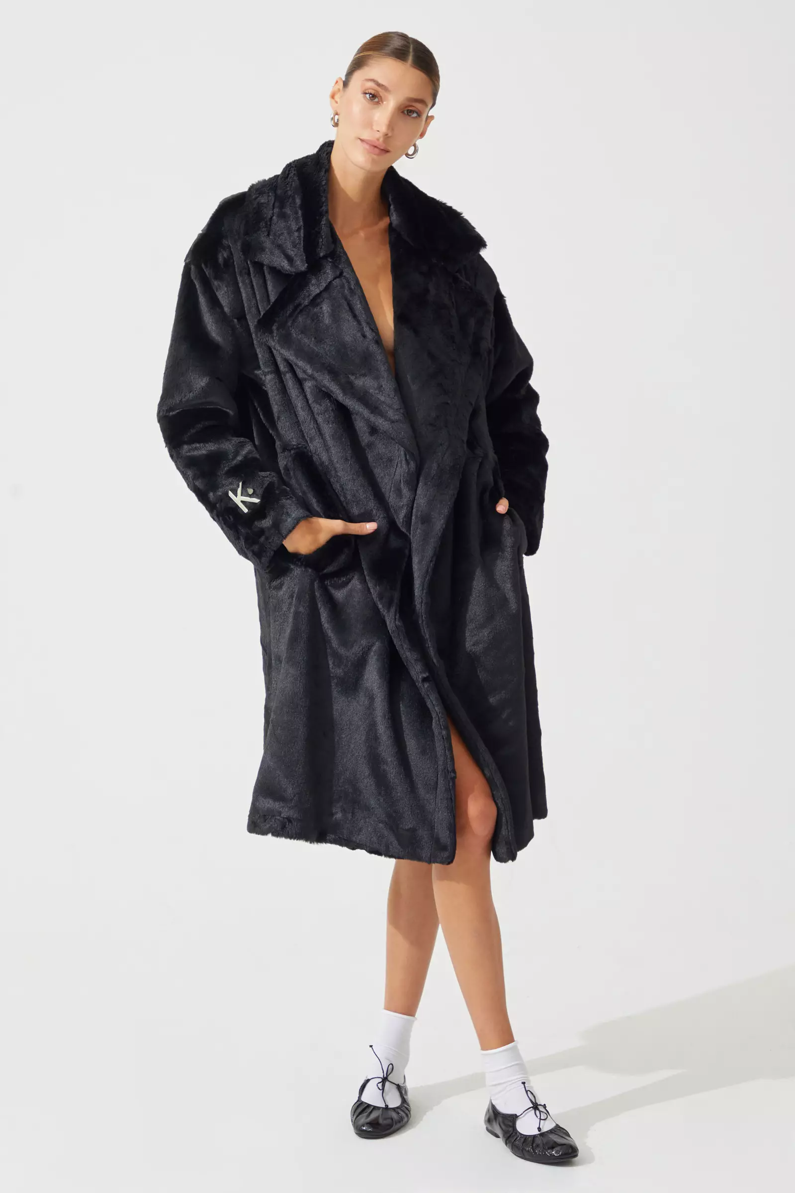 Black Bunny Long Sleeve Maxi Coat