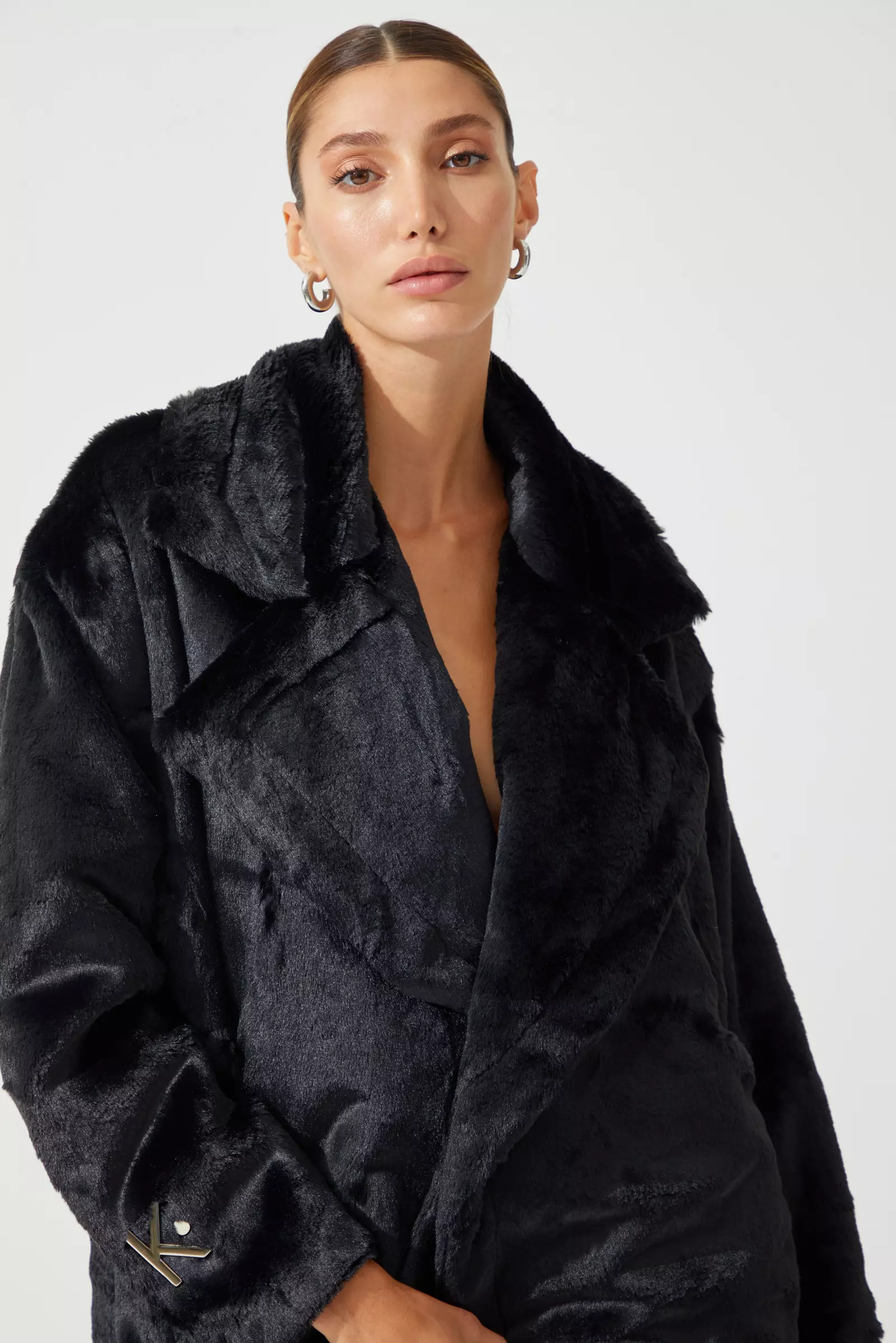 Black Bunny Long Sleeve Maxi Coat
