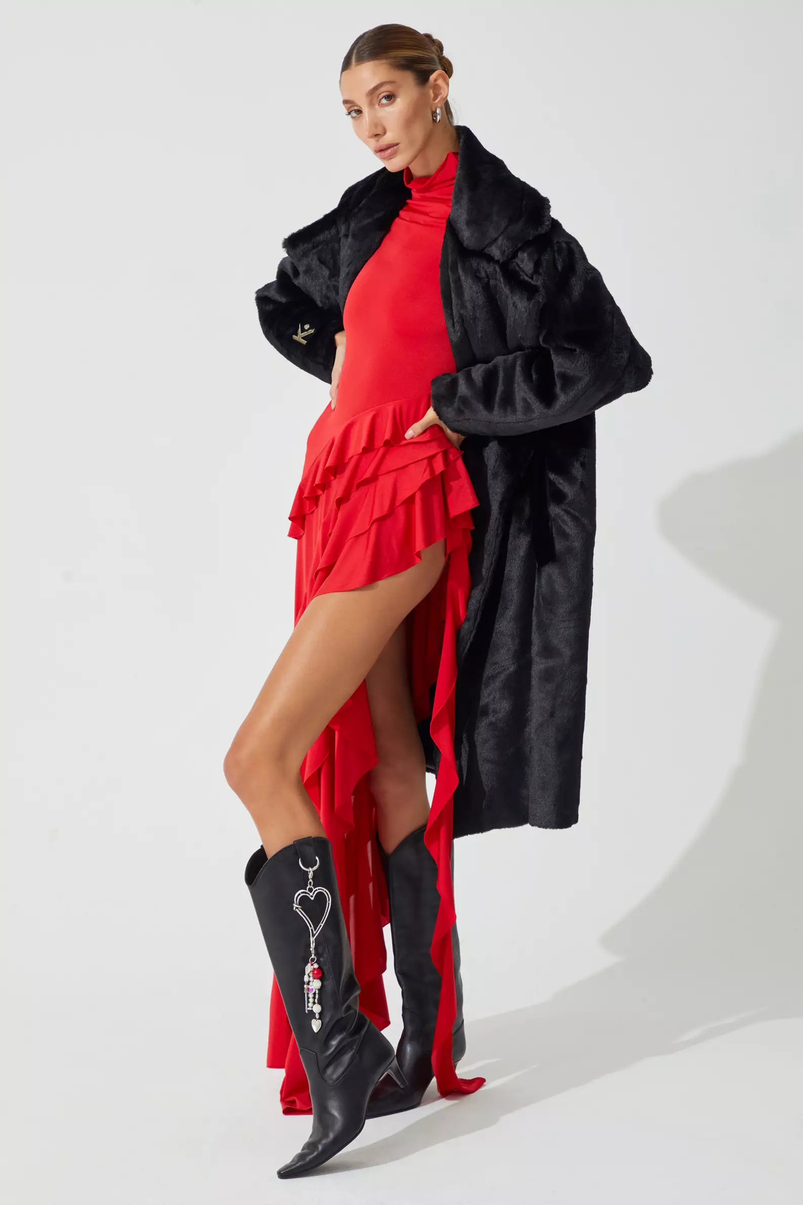 Black Bunny Long Sleeve Maxi Coat