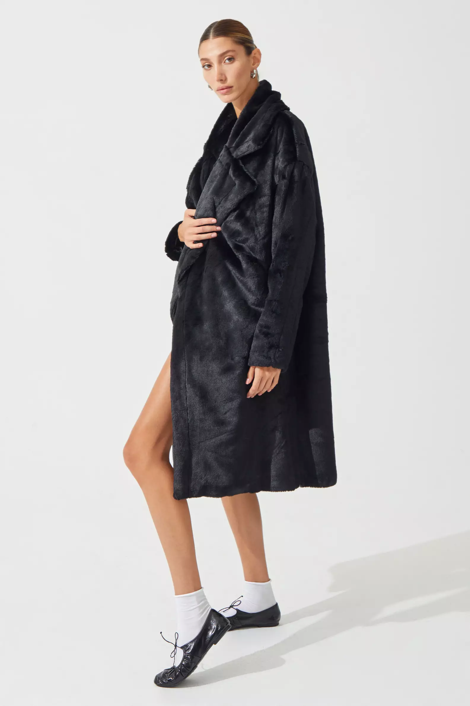 Black Bunny Long Sleeve Maxi Coat