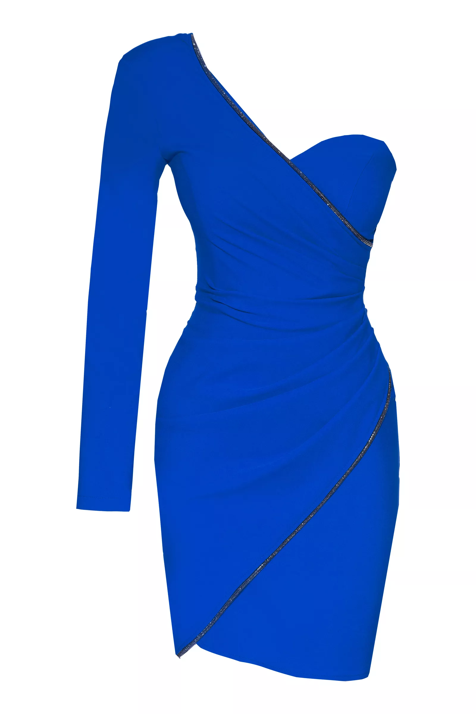 Blue Crepe One Arm Mini Dress