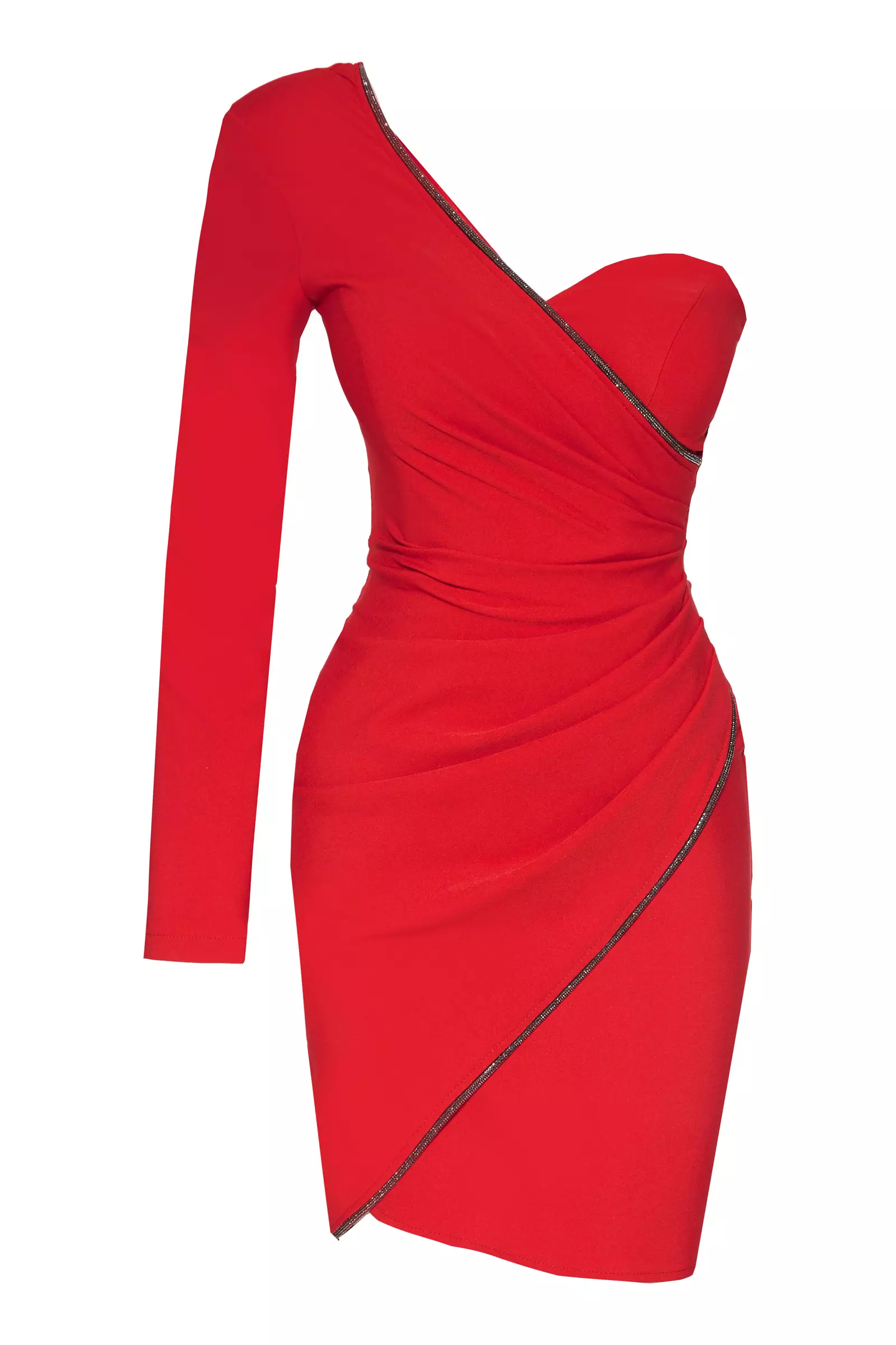 Red Crepe One Arm Mini Dress