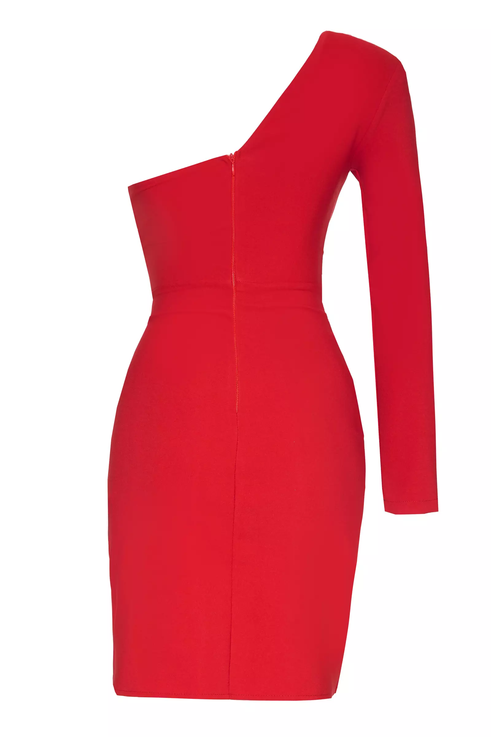 Red Crepe One Arm Mini Dress
