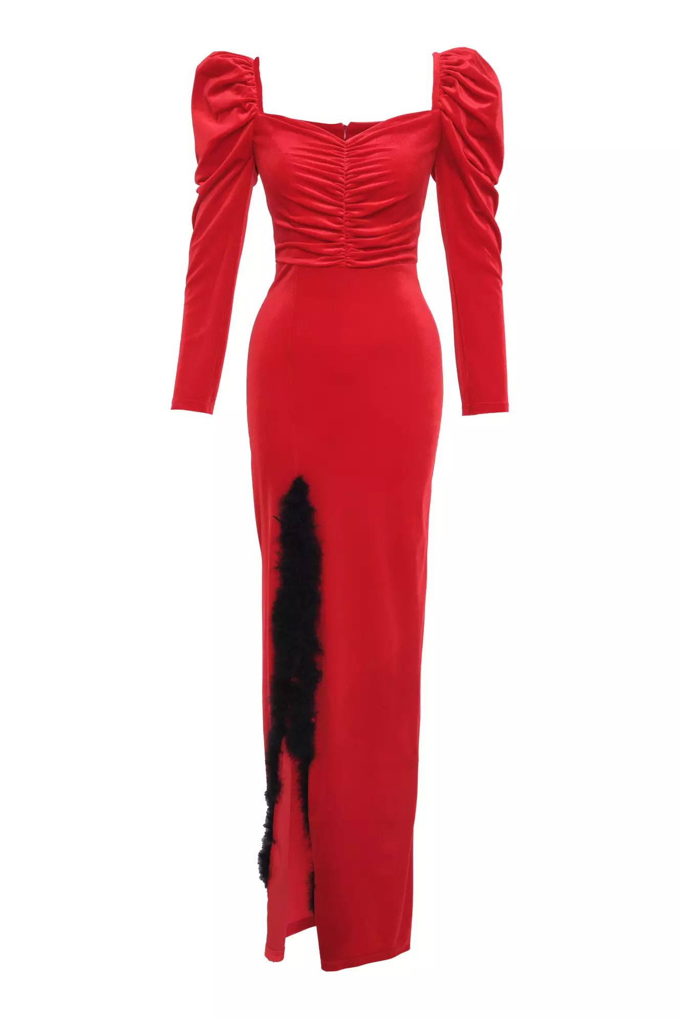 Red velvet long sleeve maxi dress