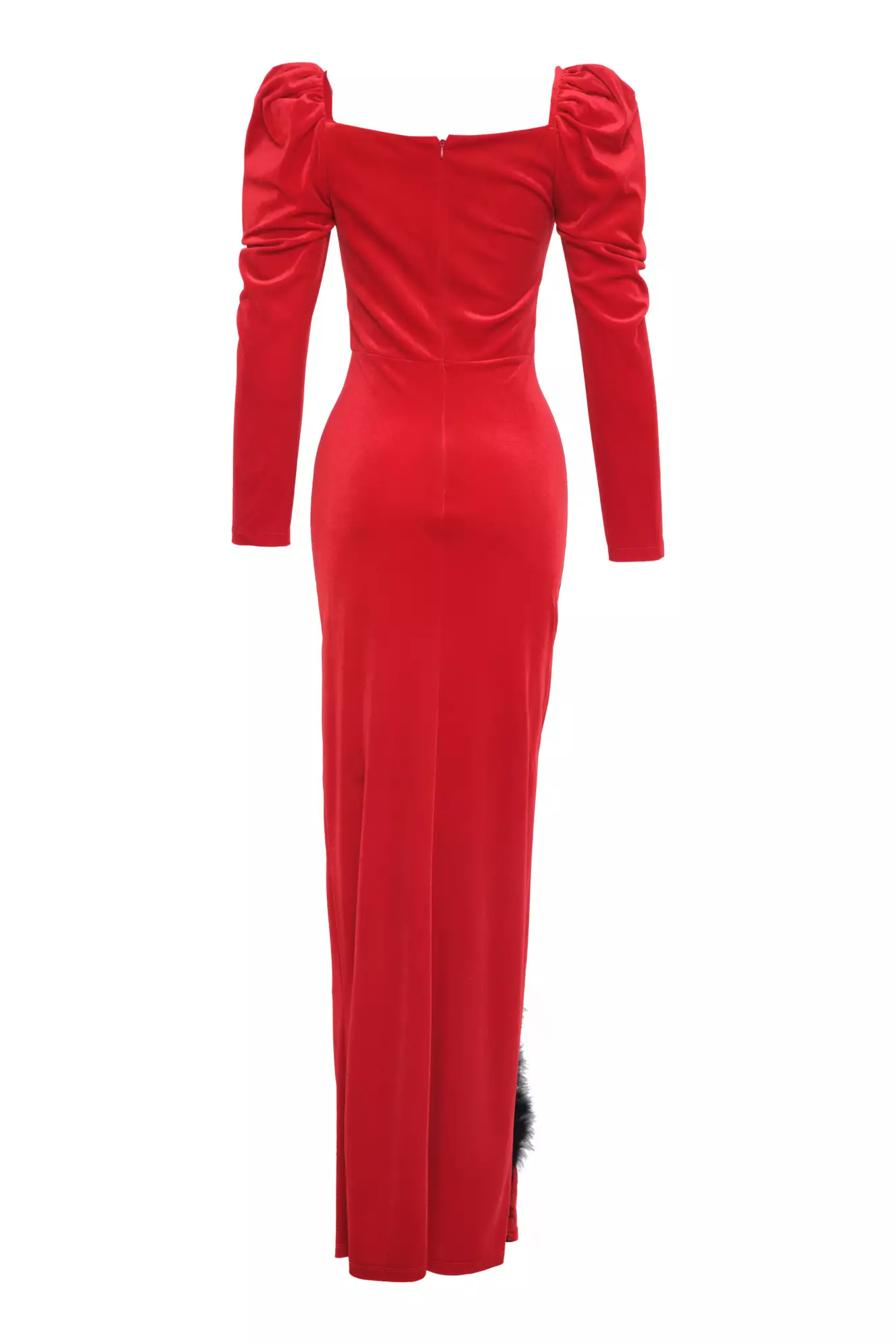 Red velvet long sleeve maxi dress
