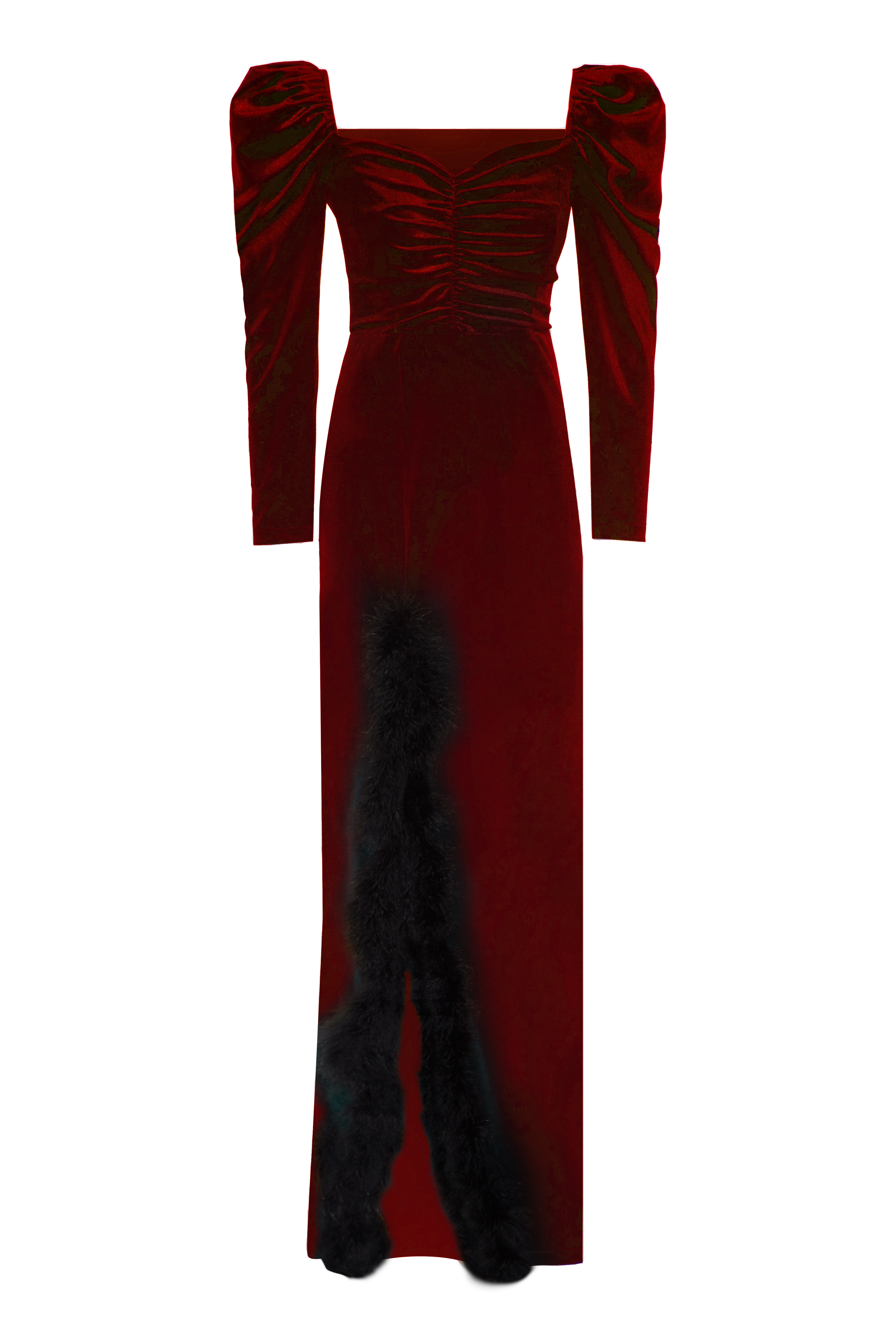 Maroon Velvet Long Sleeve Maxi Dress