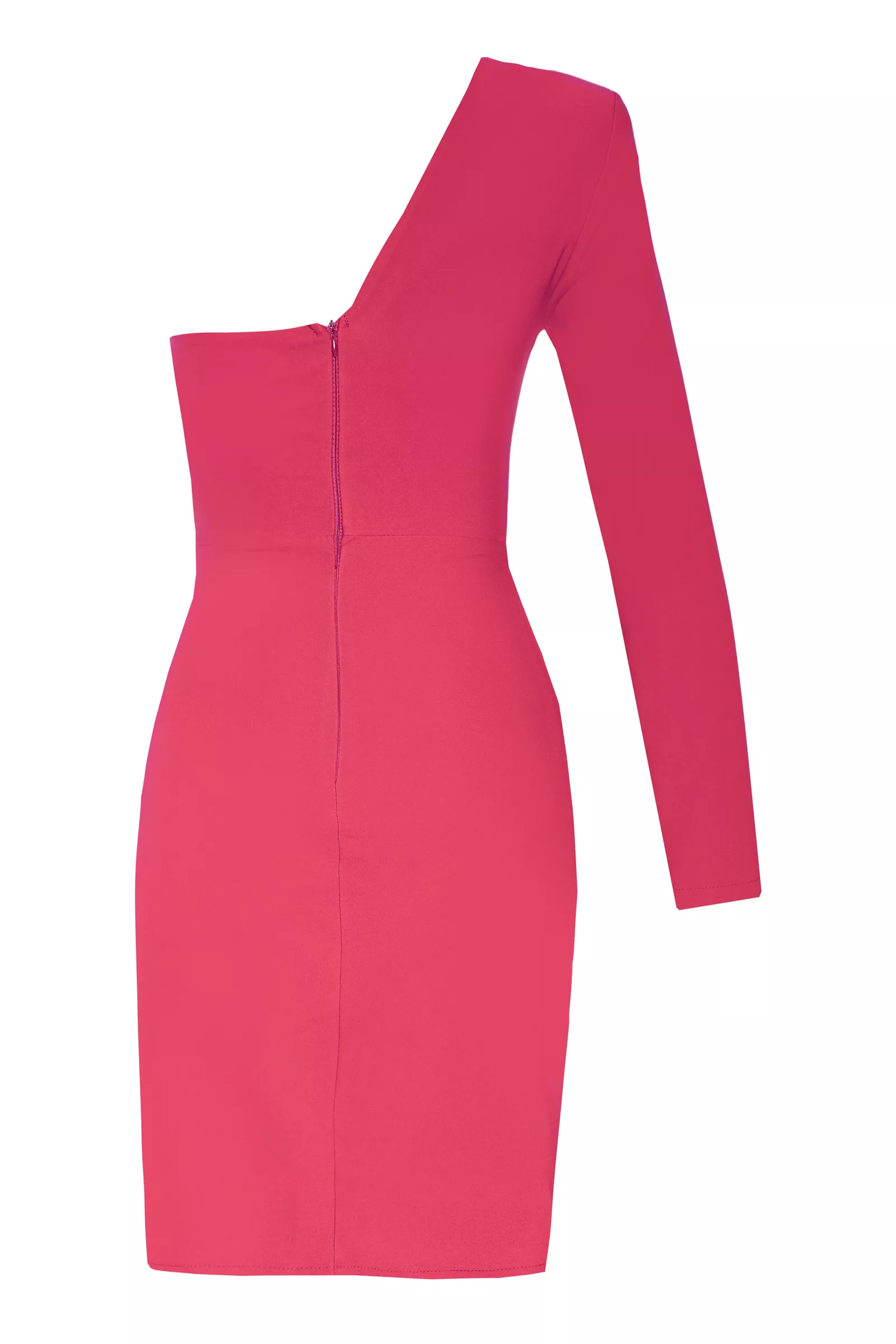 Fuchsia Crepe One Arm Mini Dress