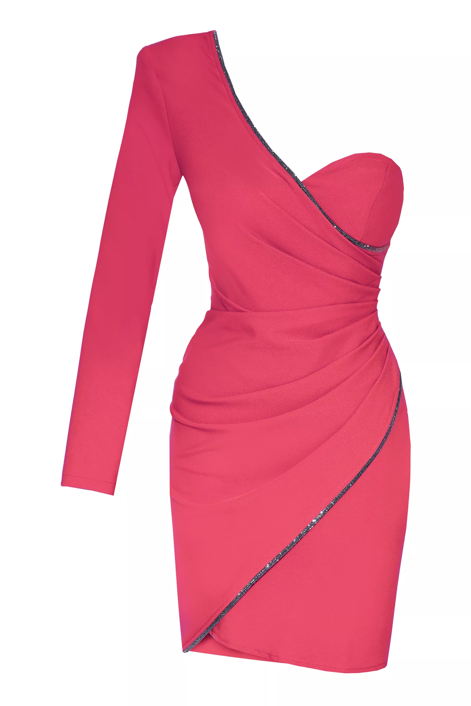 Fuchsia Crepe One Arm Mini Dress