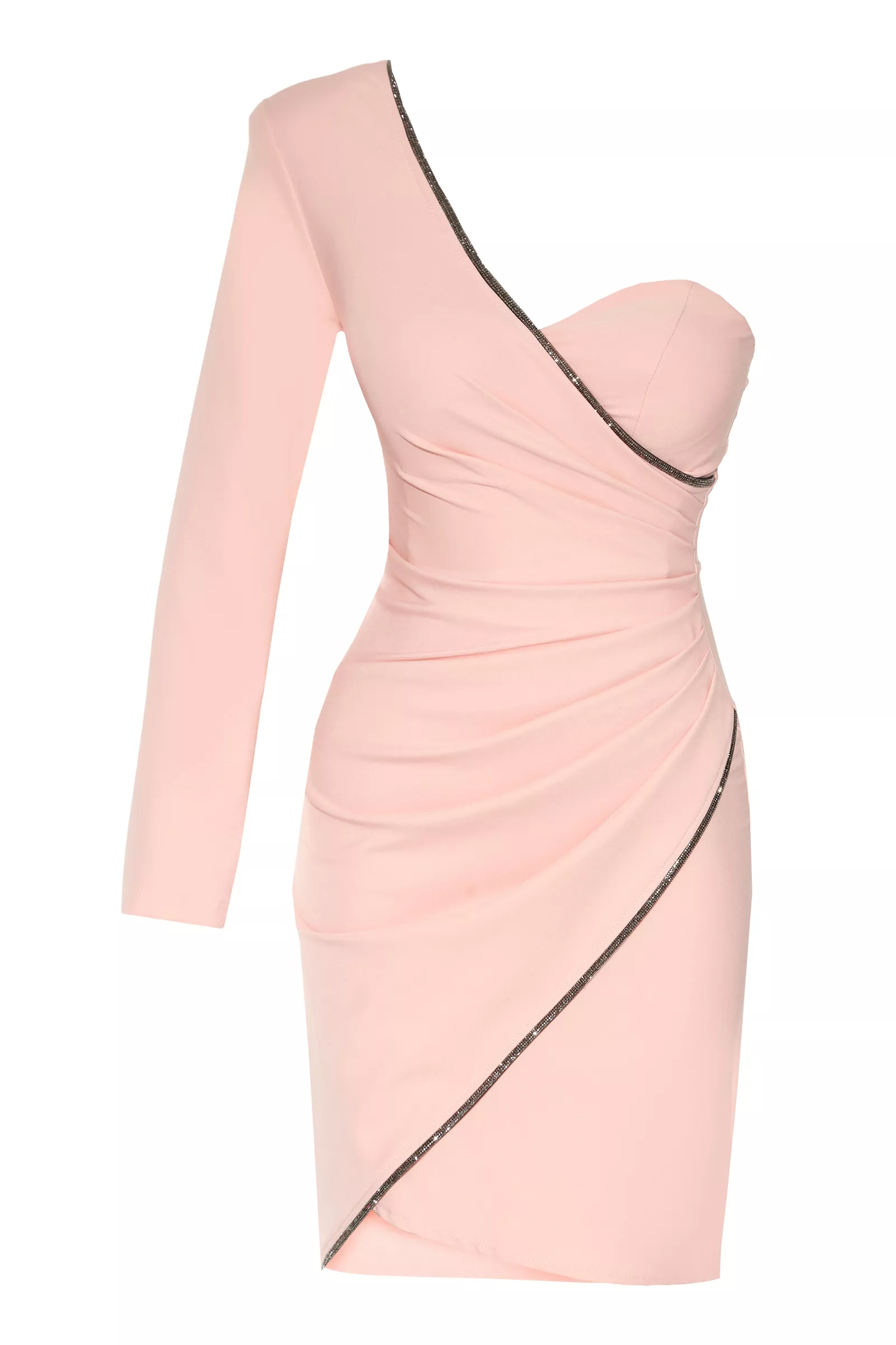 Blush Crepe One Arm Mini Dress